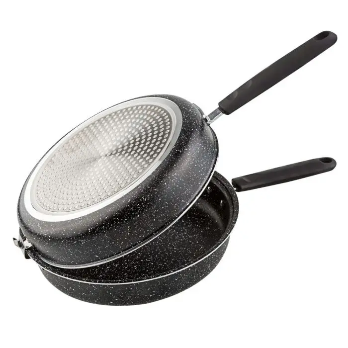 Sartén doble tortilla 26cm - Fabricada en aluminio prensado - Para todo tipo de cocinas - Adecuada para vitrocerámica, gas, eléctrica, inducción - con mango fijo de silicona.
