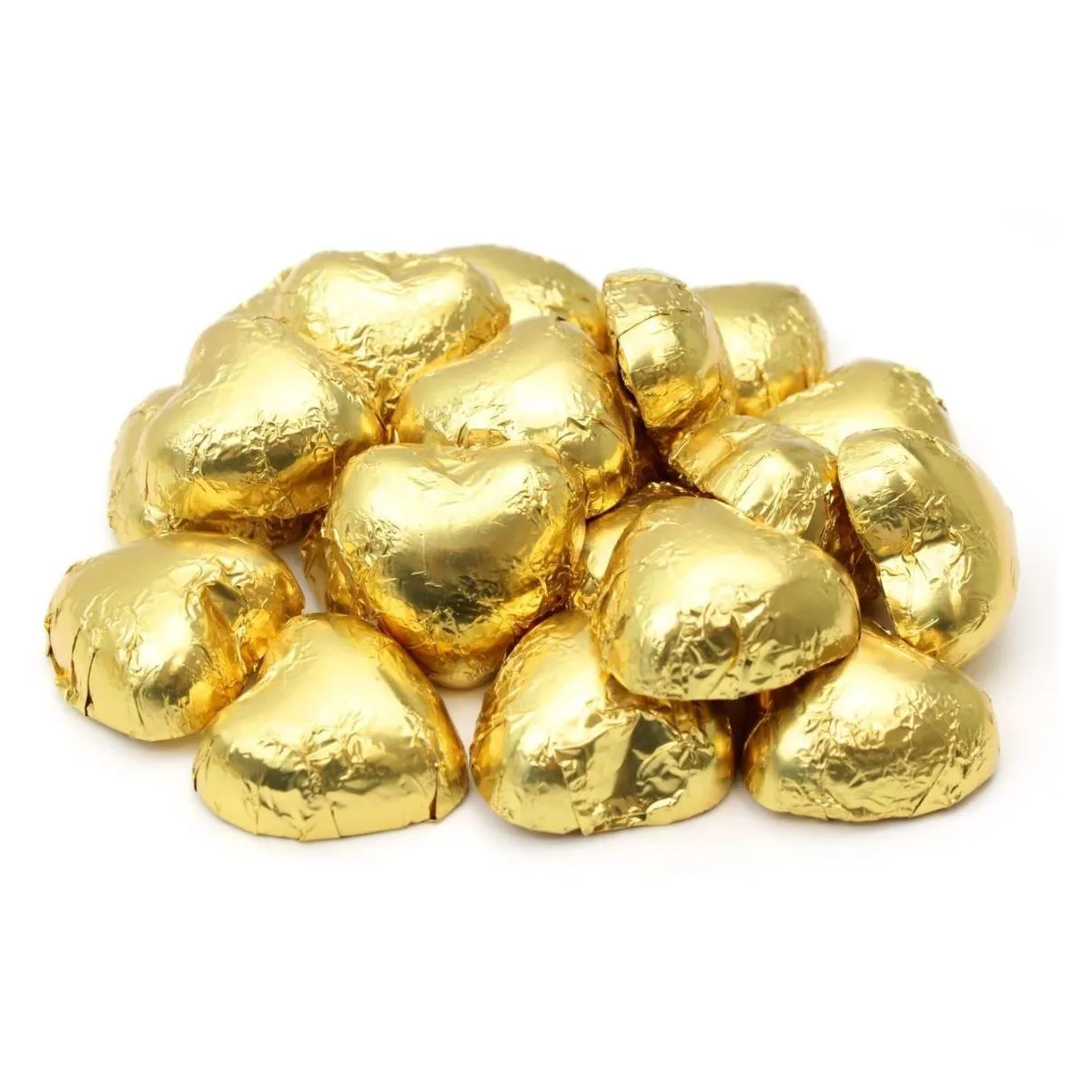 BOMBONES CORAZONES ORO CHOCOLATE CON LECHE BOLSA 1KG. DOLCI MOMENTI SENIOR