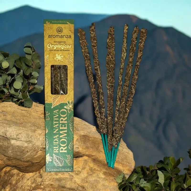 Organic sahumerio ruda nativa and rosemary with rosemary leaves aromanza argentina - 6 natural sticks - against envy