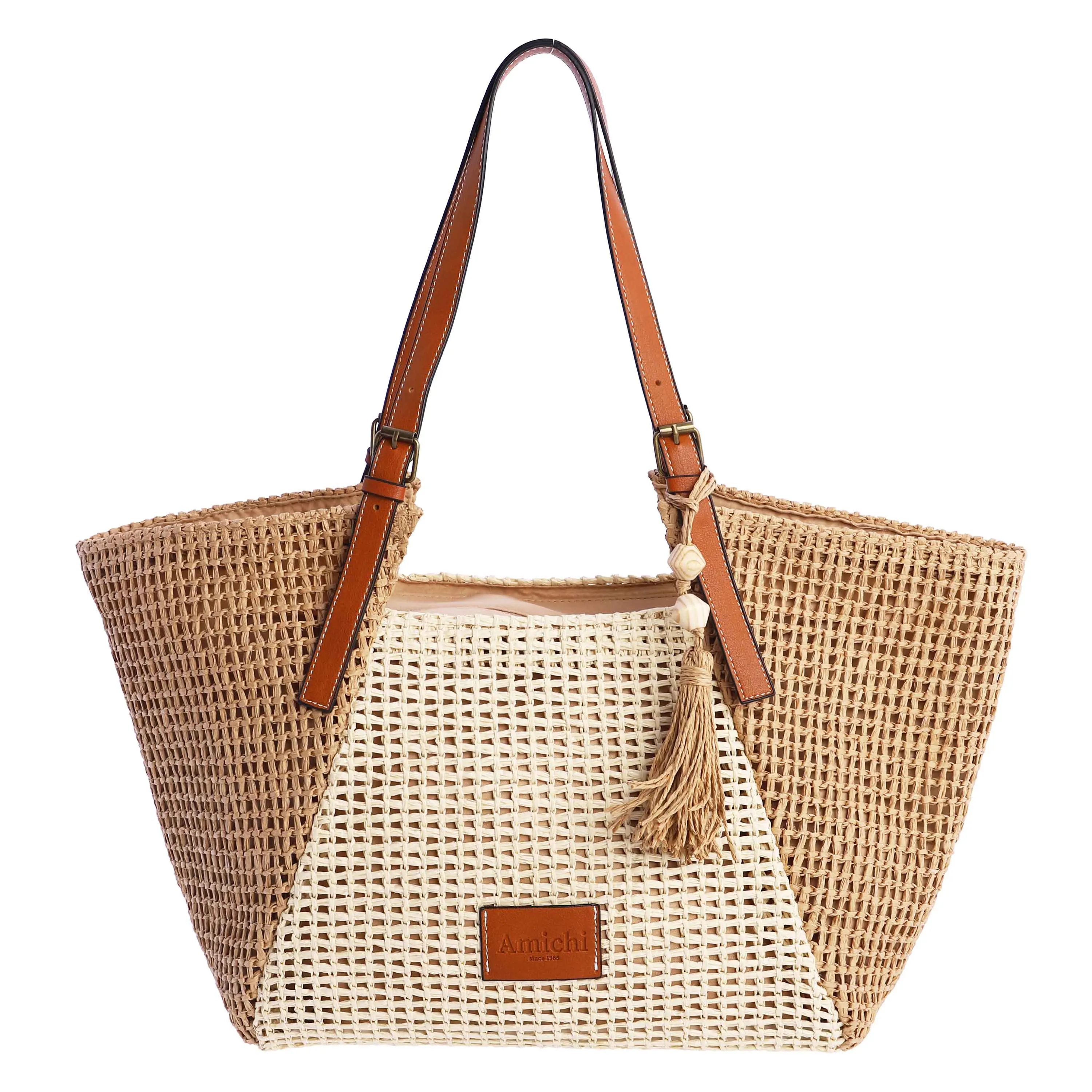Bolso shopper para mujer Begur de fibras naturales trenzadas con cremallera