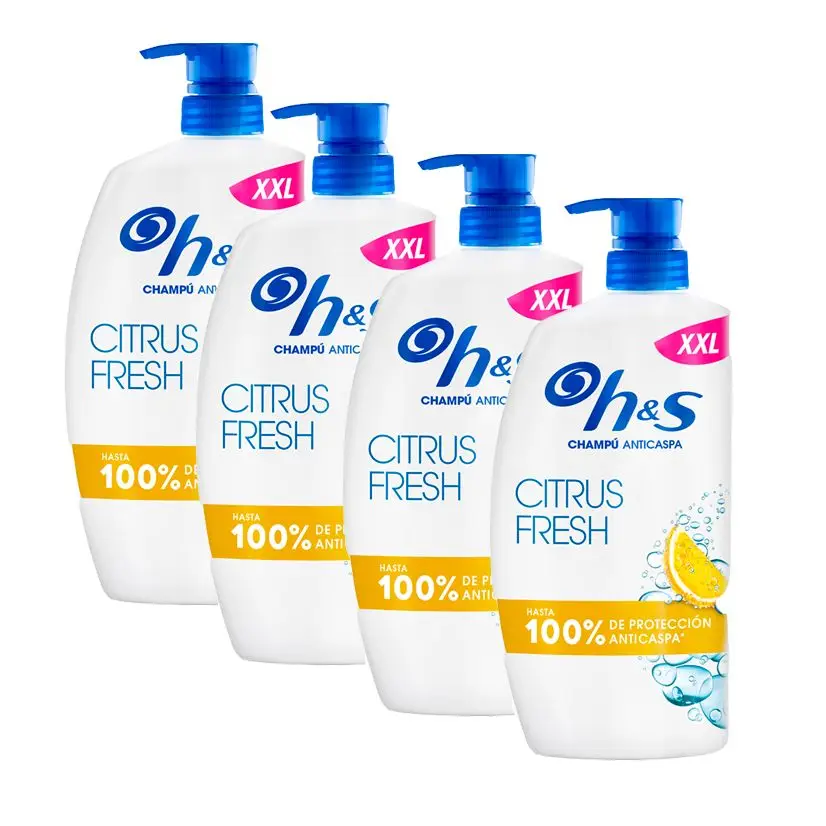 H&S Citrus Fresh Champú Anticaspa para Pelo Graso, 3200ml, con Dispensador. Hasta 100% de Protección Anticaspa, Clínicamente Probado. Para Uso Diario. Frescor y Limpieza con Aroma a Cítricos 4x800ml