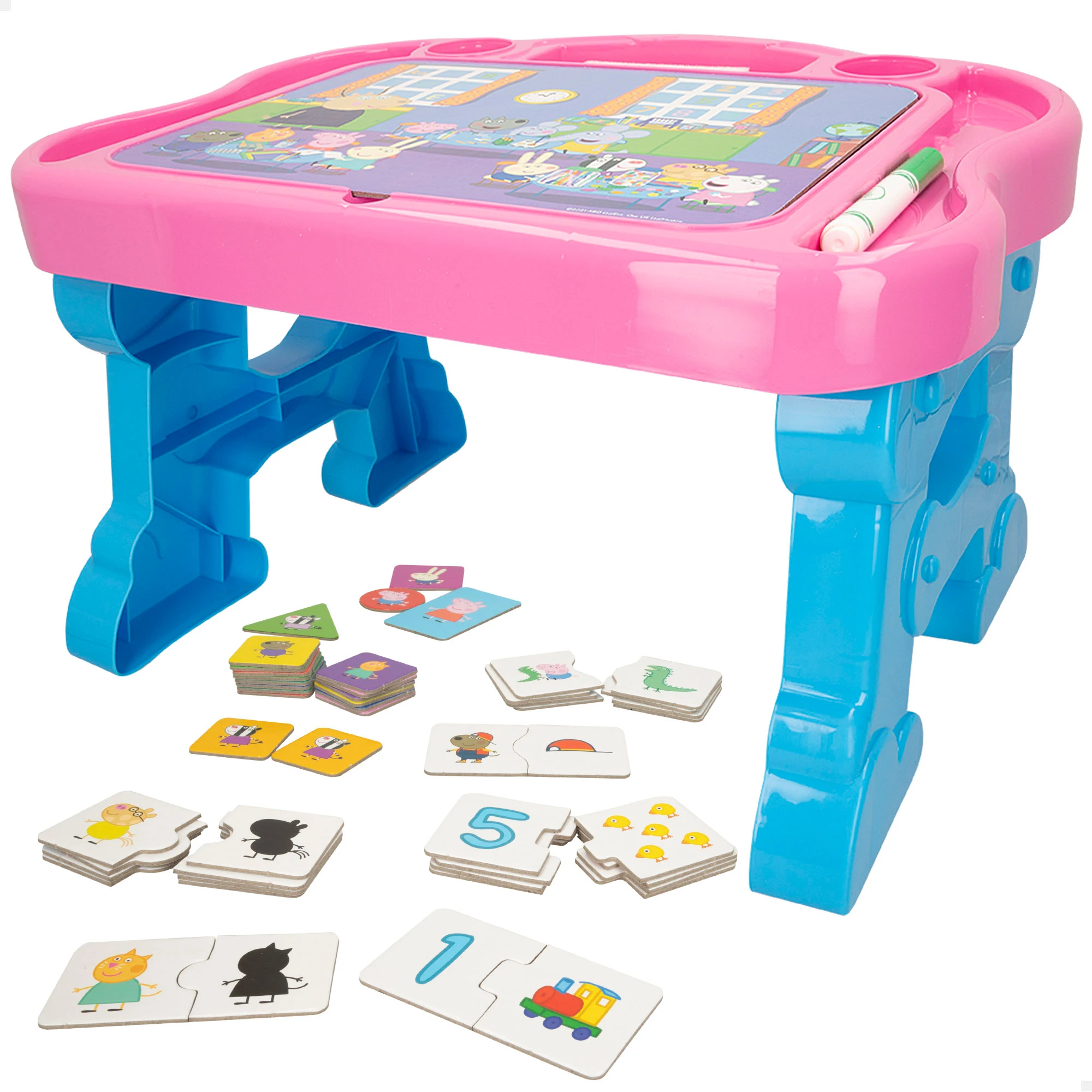 Peppa Pig - Mesa infantil Peppa Pig 10 juegos en 1 con pizarra y rotulador para dibujar, Mesa de dibujo, Escritorio educativo, Mesas infantiles, Regalo para niños 2 años