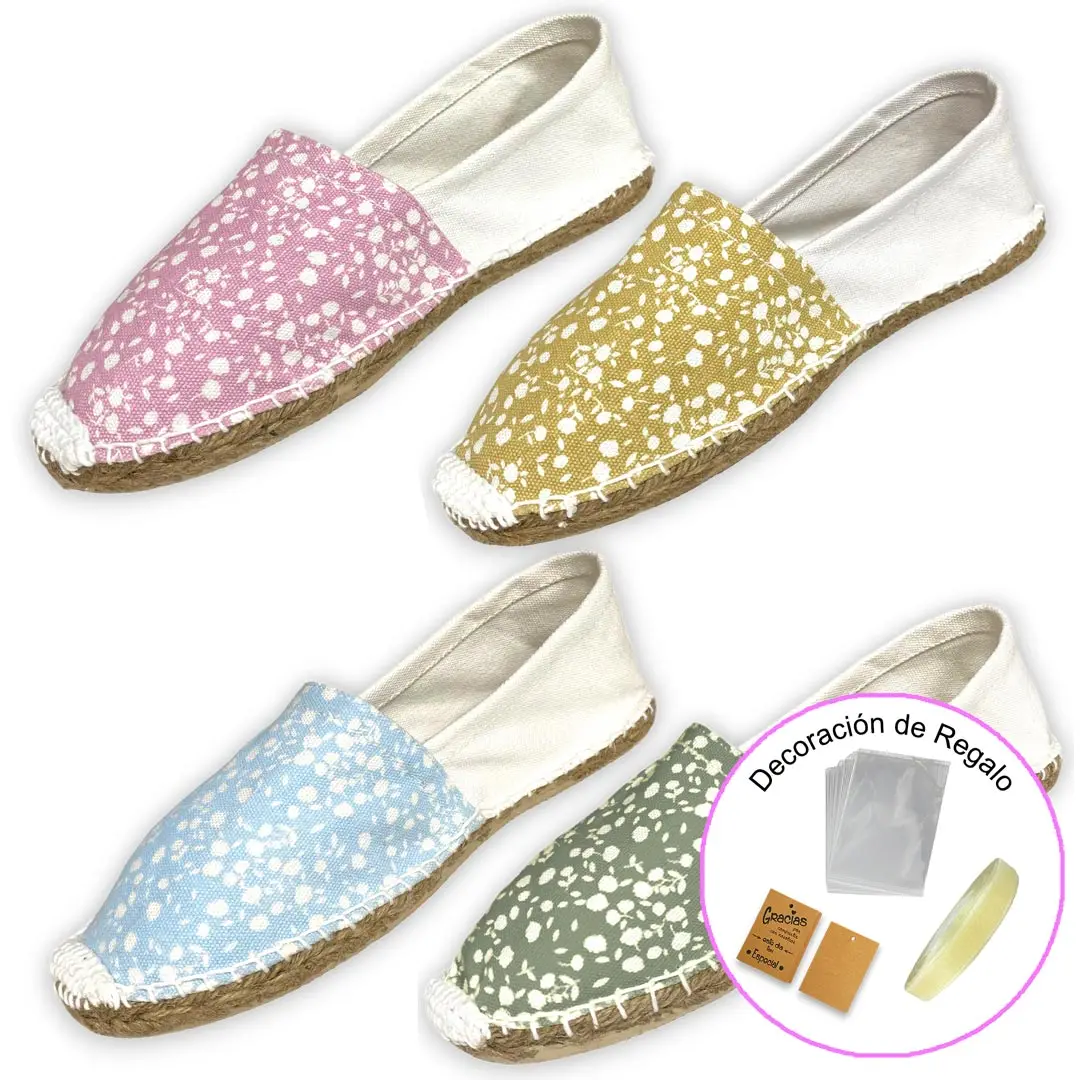 Alpargatas MUJER de Esparto Combinadas para Boda, 4 colores surtidos + Regalo de Bolsa Celofán + Tarjetita + Cinta (12/24/36/48 pares) - (Modelo 35014) Ideales para invitadas de Boda. Somos