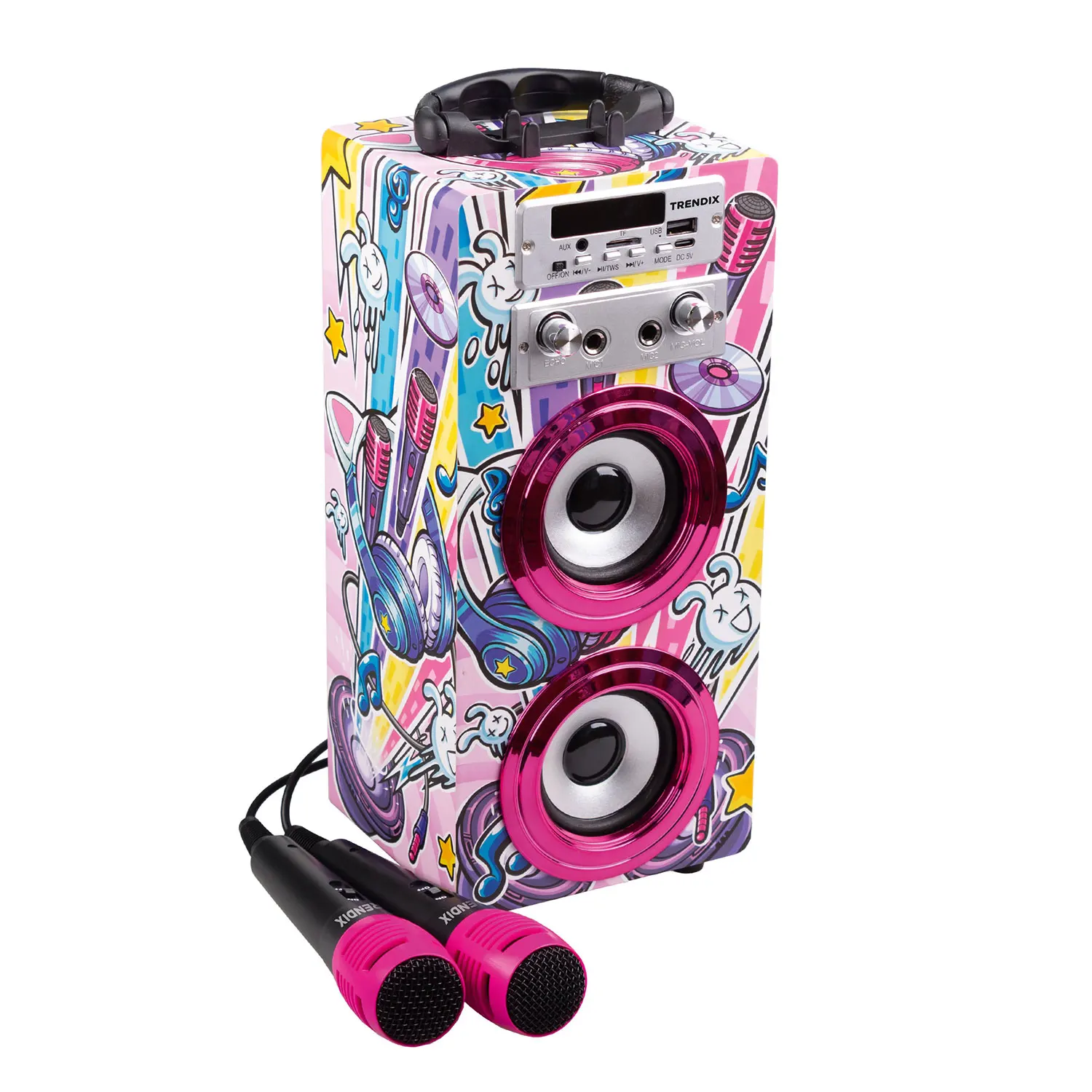 TRENDIX - Karaoke Infantil Rosa | Karaoke 2 Microfonos, Radio FM, USB, Bluetooth y SD | Regalo Niña 5 Años - 16 Años | Karaoke Niños Y Niña | Karaoke Portatil