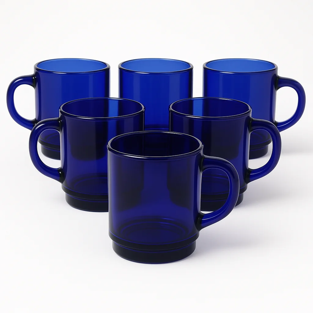 Duralex - Set de 6 Tazas de Vidrio Transparente con Asa, 26CL - Juego de Tazas de Cristal Reforzado en Colores Variados (Azul Zafiro, Gris, Ámbar, Morado, Azul y Verde) - Resistente y Duradero para Café, Té y Bebidas Calientes