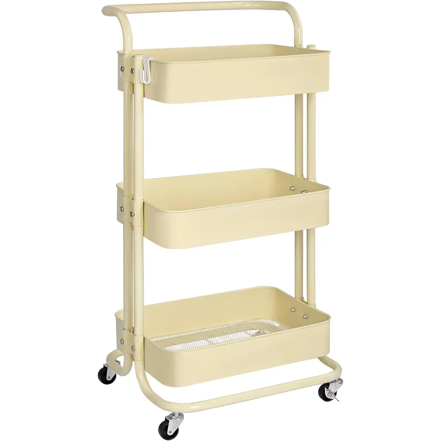 T-lovendo-Multi-purpose Metal Auxiliary Trolley 3 Levels Storage Wheels 360 °. Service cart, ideal kitchen, fruits, vegetables, plants, toys.