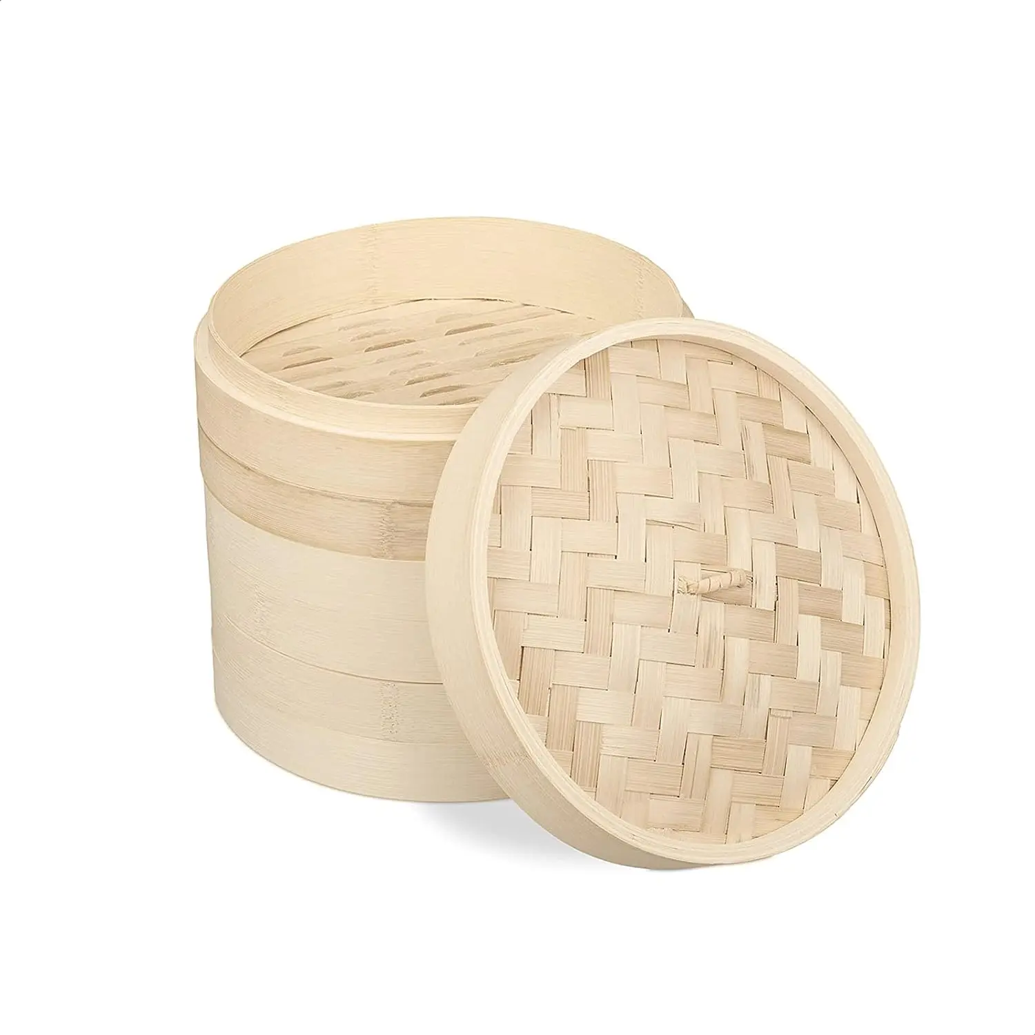 Vaporera de Bambú Euroxanty | Cocina Al Vapor para Arroz, Verduras y Carnes | 13 X 15 Cm - 2 Niveles