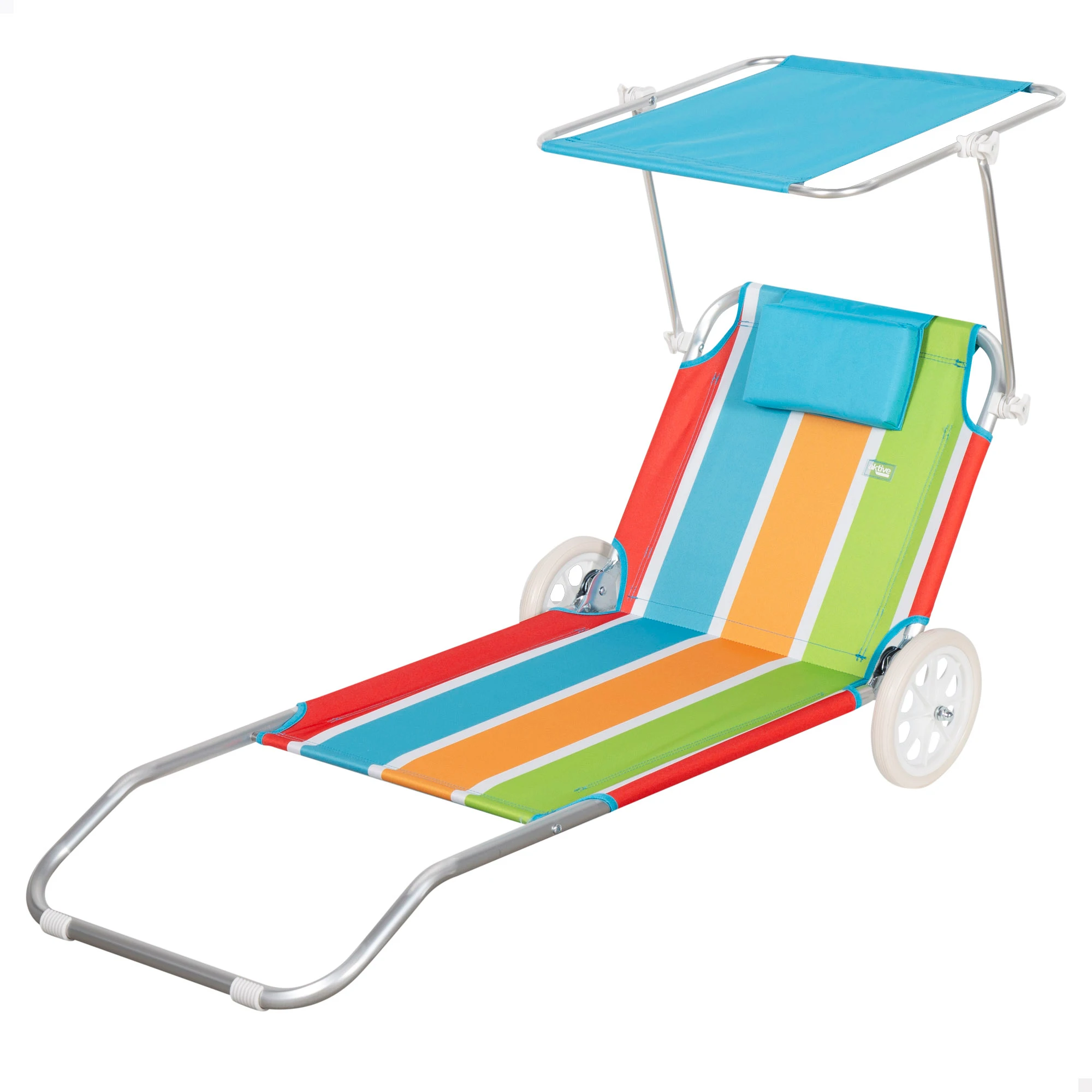 AKTIVE Carro tumbona playa, 62x117x62 cm, Tumbona de playa y carrito de transporte, Con bolsillo rejilla, Soporta 110 kg, Tumbona de playa y carrito de transporte, Tumbona con ruedas, Tumbona plegable