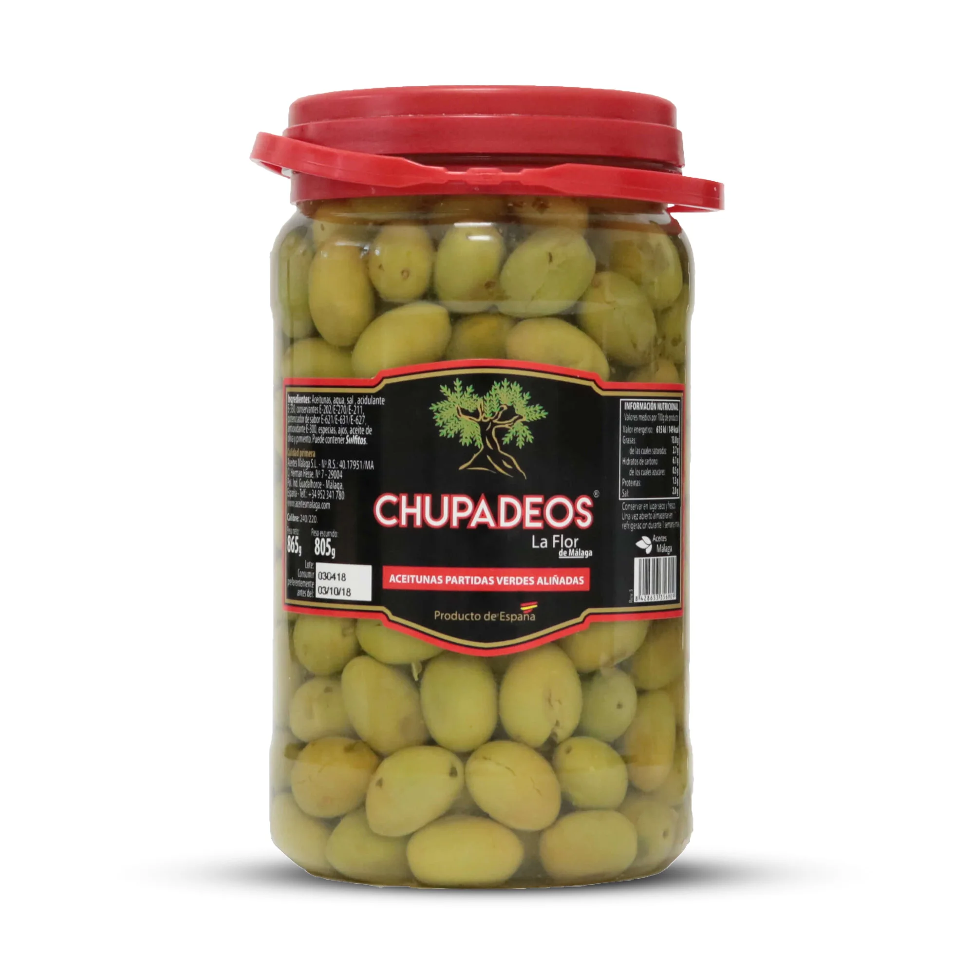 ACEITUNAS VERDIAL CHUPADEOS BOTE PET 1KG (0.805 KG ESC)