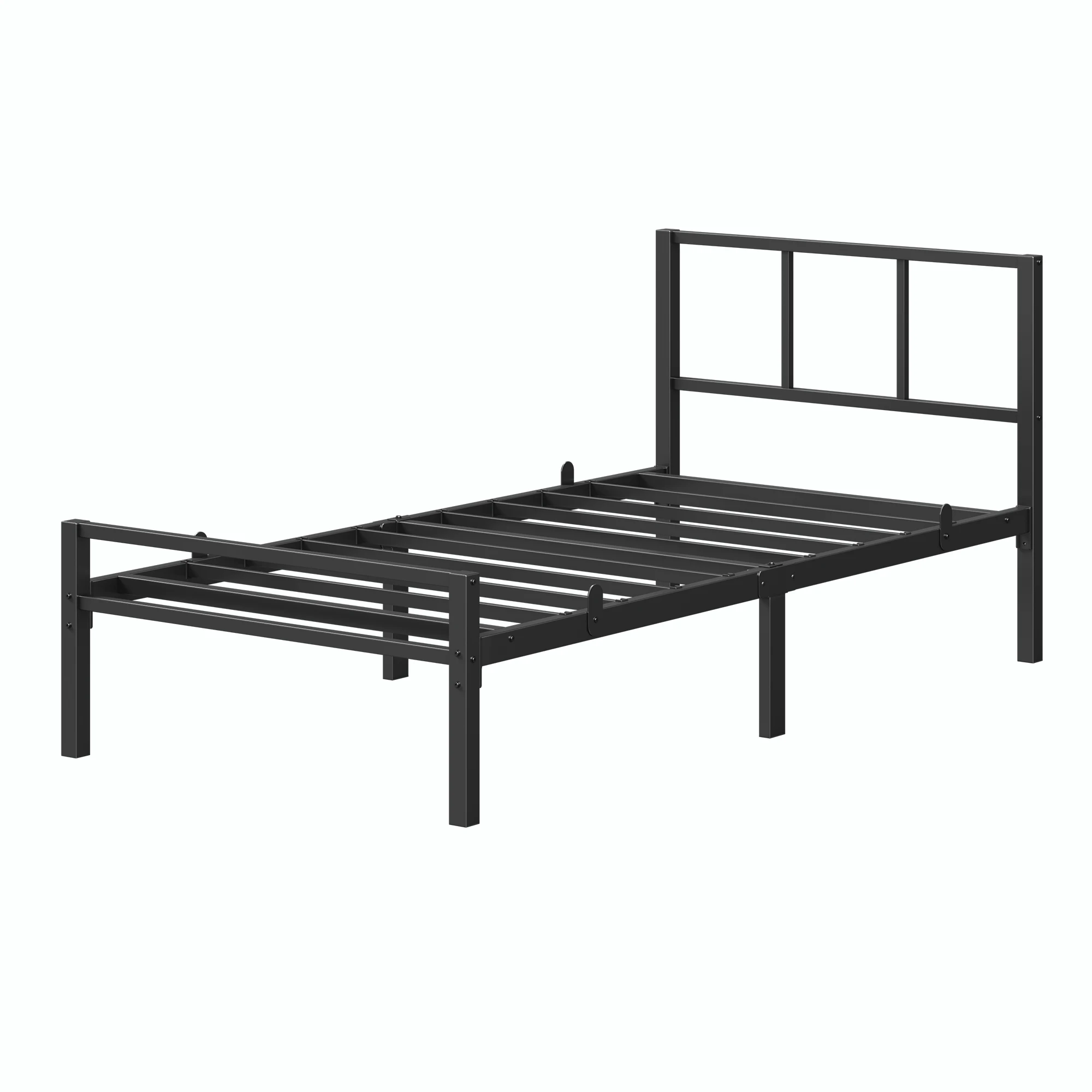 VASAGLE Letto Singolo in Metallo, 90 x 190 cm, con Testiera, Montaggio Rapido, Camera da Letto, Nero/Bianco