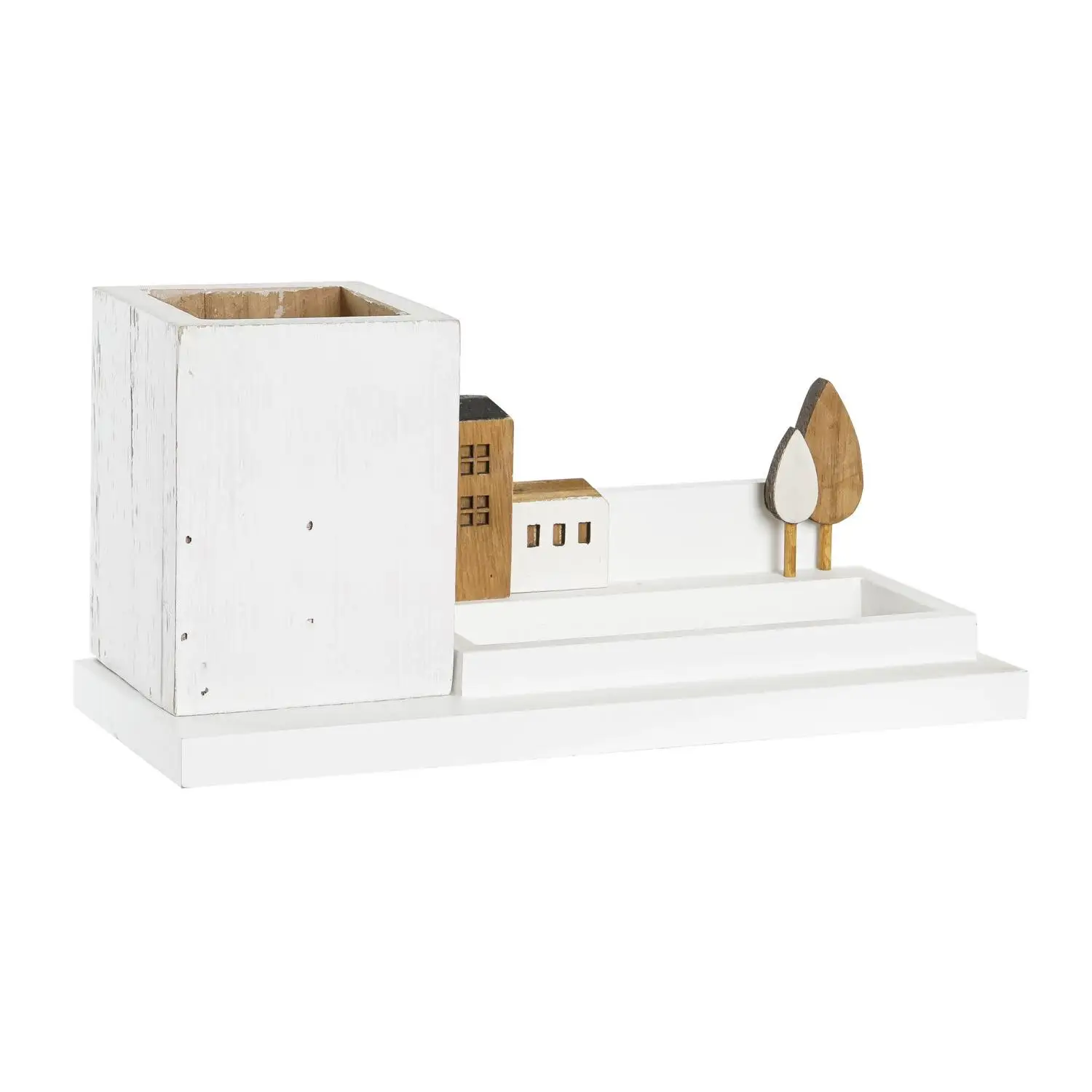 CUBILETE MADERA 28X11X14 CASAS BLANCO LD194634