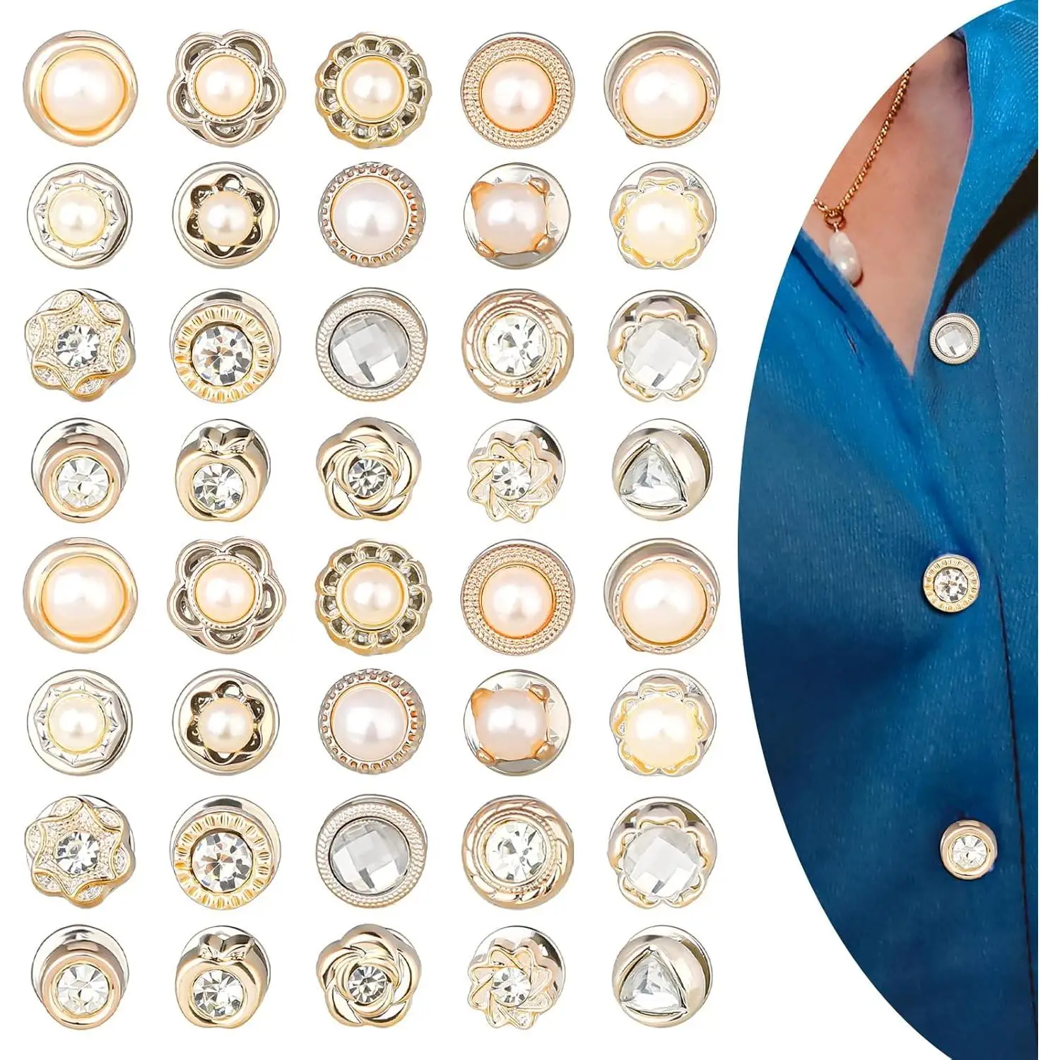 40 Piezas Broche de Moda para Mujer Pin de Fondo Sin Costumbres Broches de Perlas y Diamantes de Imitación Botones Decorativos Pins para Ropa Sombreros Bolsos Manualidades DIY