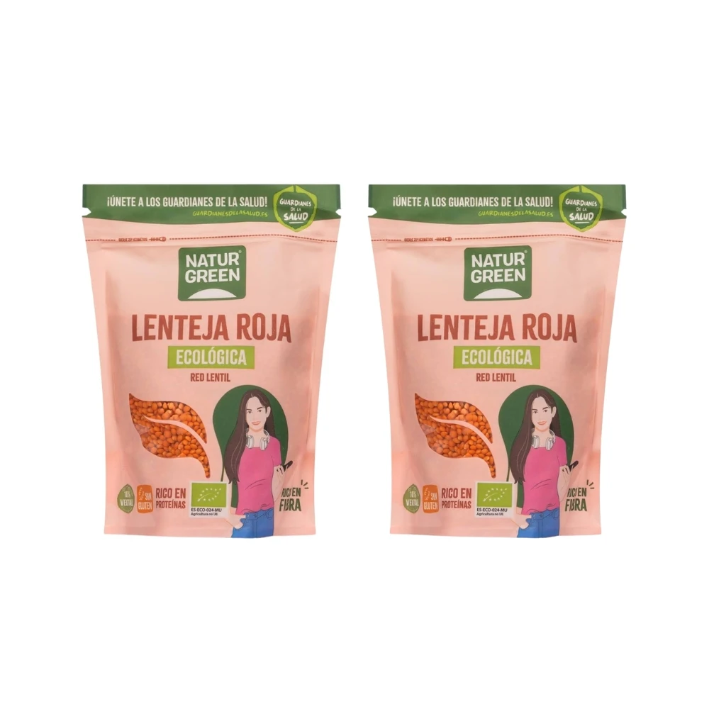 Lentejas Rojas Bio  Pack de 2x  500g  Fuente natural de proteína vegetal  Fibra y minerales  Ideal para cremas, guisos y platos veganos  NATURGREEN