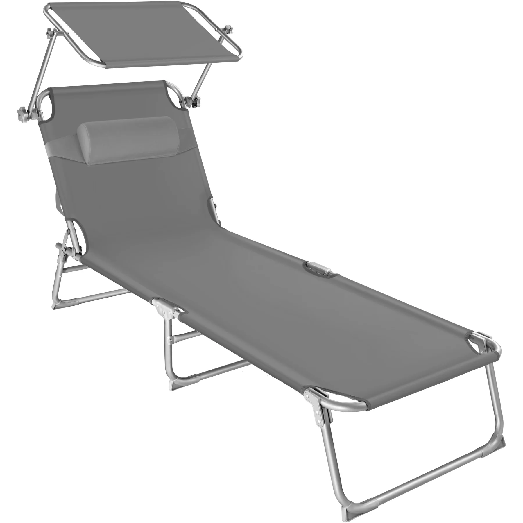 Tectake - Tumbona plegable  CHLOE, Parasol y respaldo regulables, Respaldo ajustable en 4 posiciones, Tumbona plegable para el jardín, playa y piscina, Reposacabezas mullido y extraíble, 2 asas para