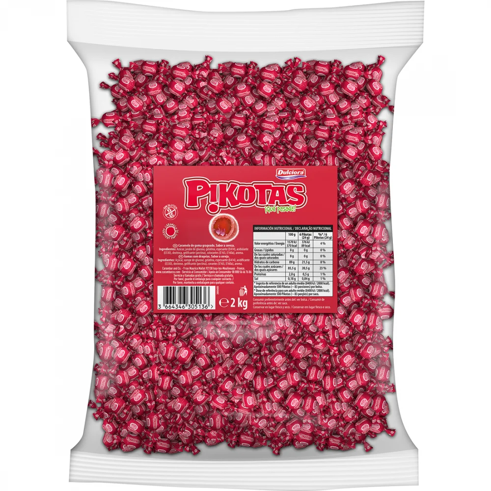 Dulciora PIKOTAS - Caramelo de Goma Relleno Sabor CEREZA SIN GLUTEN - BOLSA 2KG