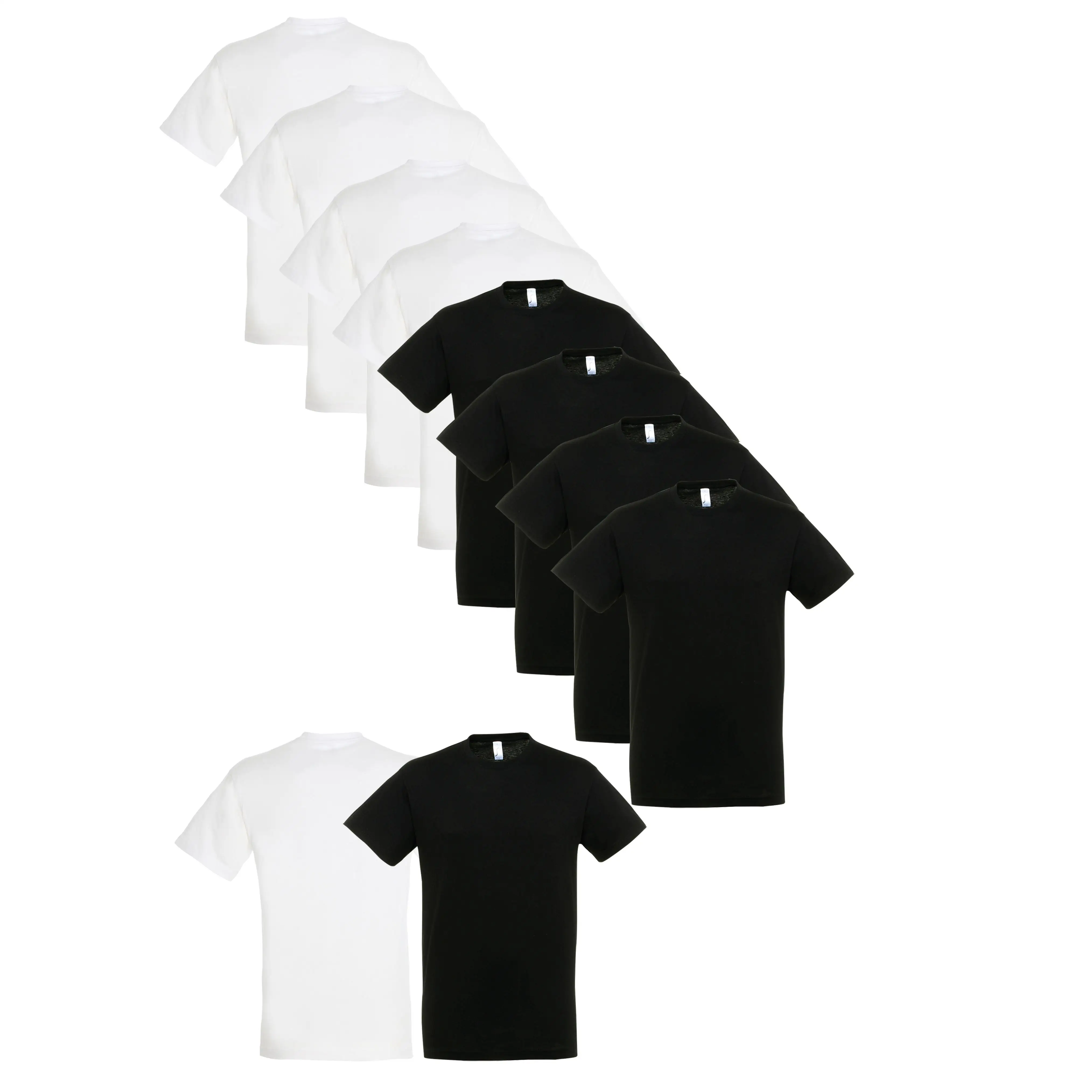 Basic and Comfortable T-shirt Set of 10 - Unisex - 5 Black + 5 White - 100% Cotton - Ideal for Customization and Daily Wear - Perfect for Casual and Work Uniforms - MARNAULA