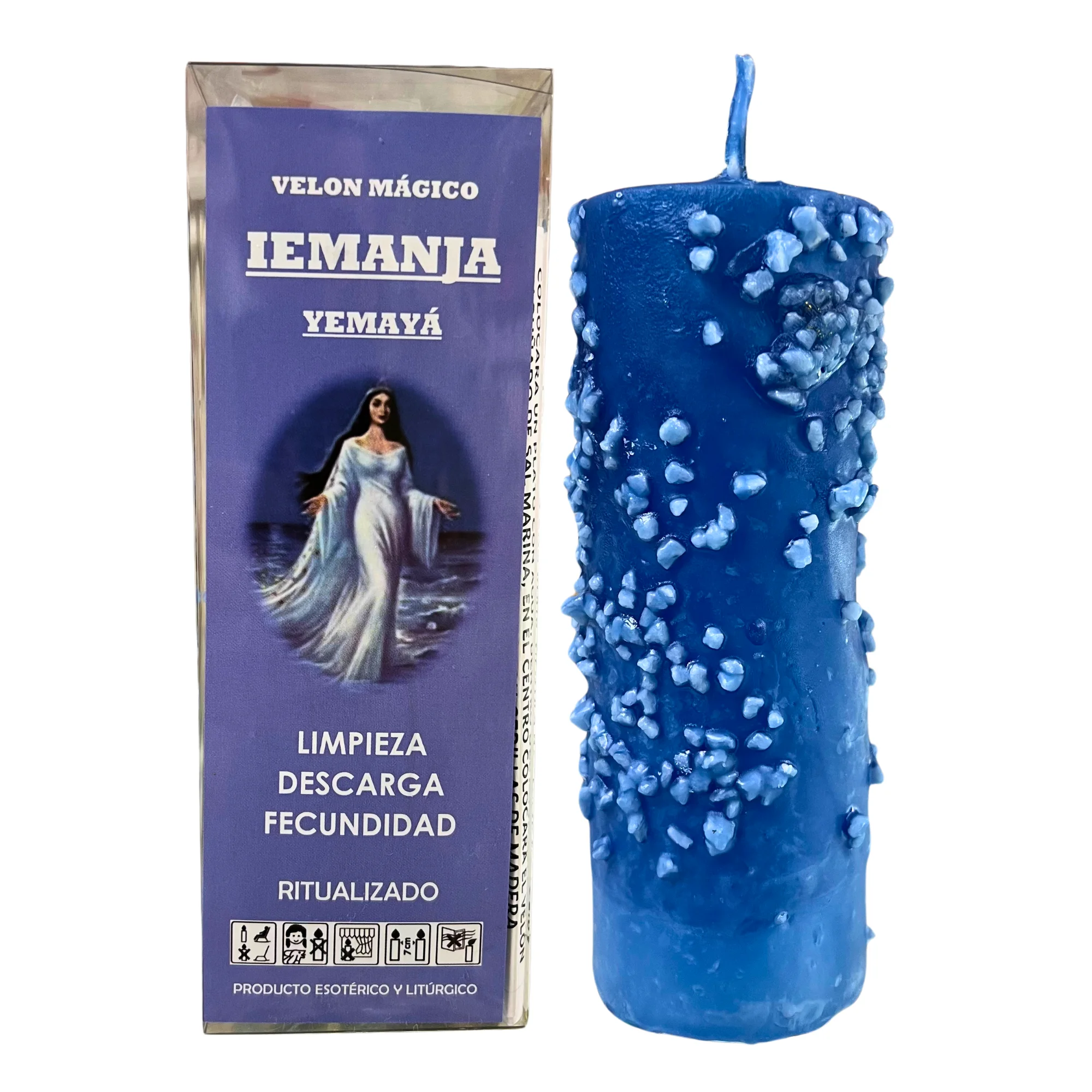 THE BUBBLE SHOP-Iemanjá magic fleece for cleaning, unloading and fecundity Yemayá ritualized candle for energy cleaning and discharging bad energies includes special Yemanyá coarse sea salt and prayer instructions for use.