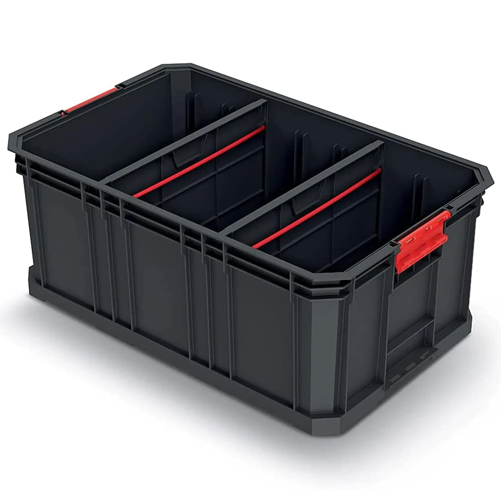 Caja de transporte para herramientas, modular con paredes separadas, capacidad de carga de hasta 50 kg, plástico, apilable, negro, 520 x 329 x 210 mm