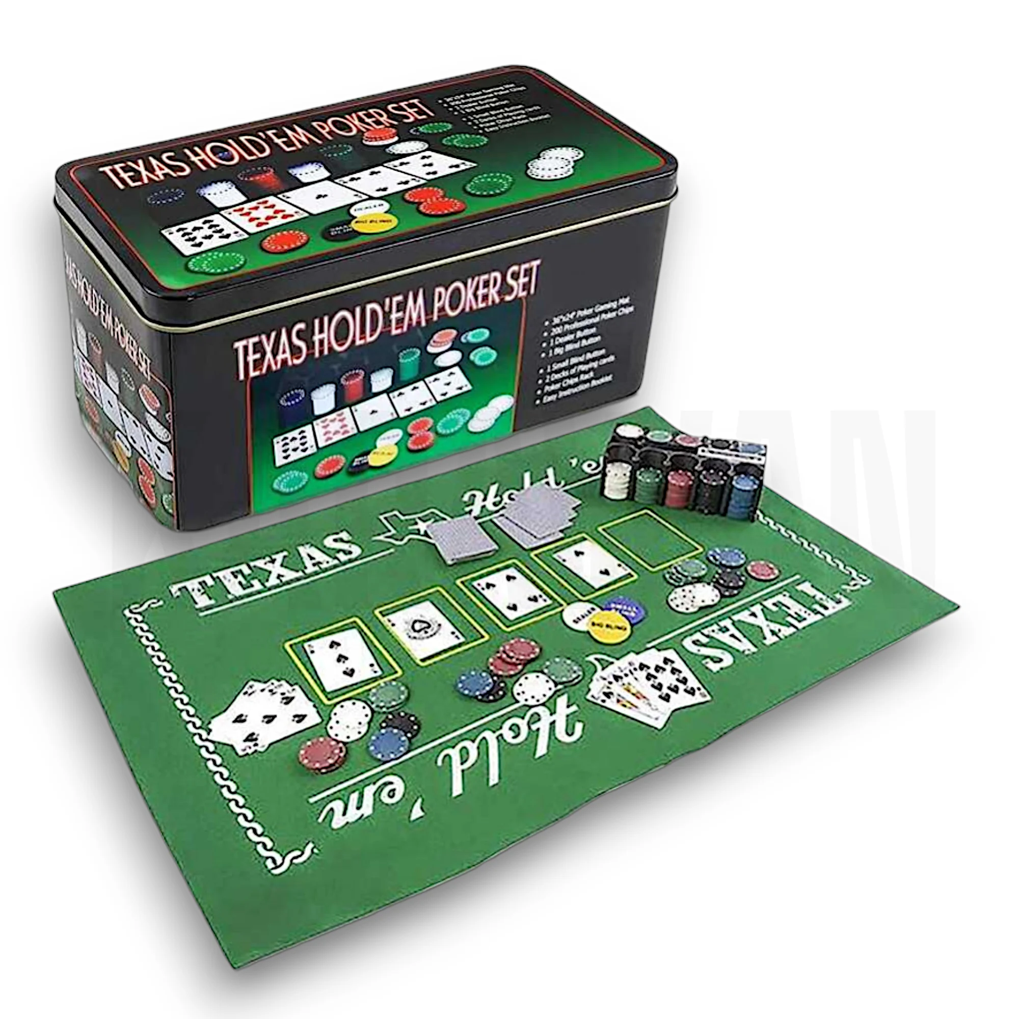 Set Juego de Póker Caja de Metal, 200 Fichas | Karawan