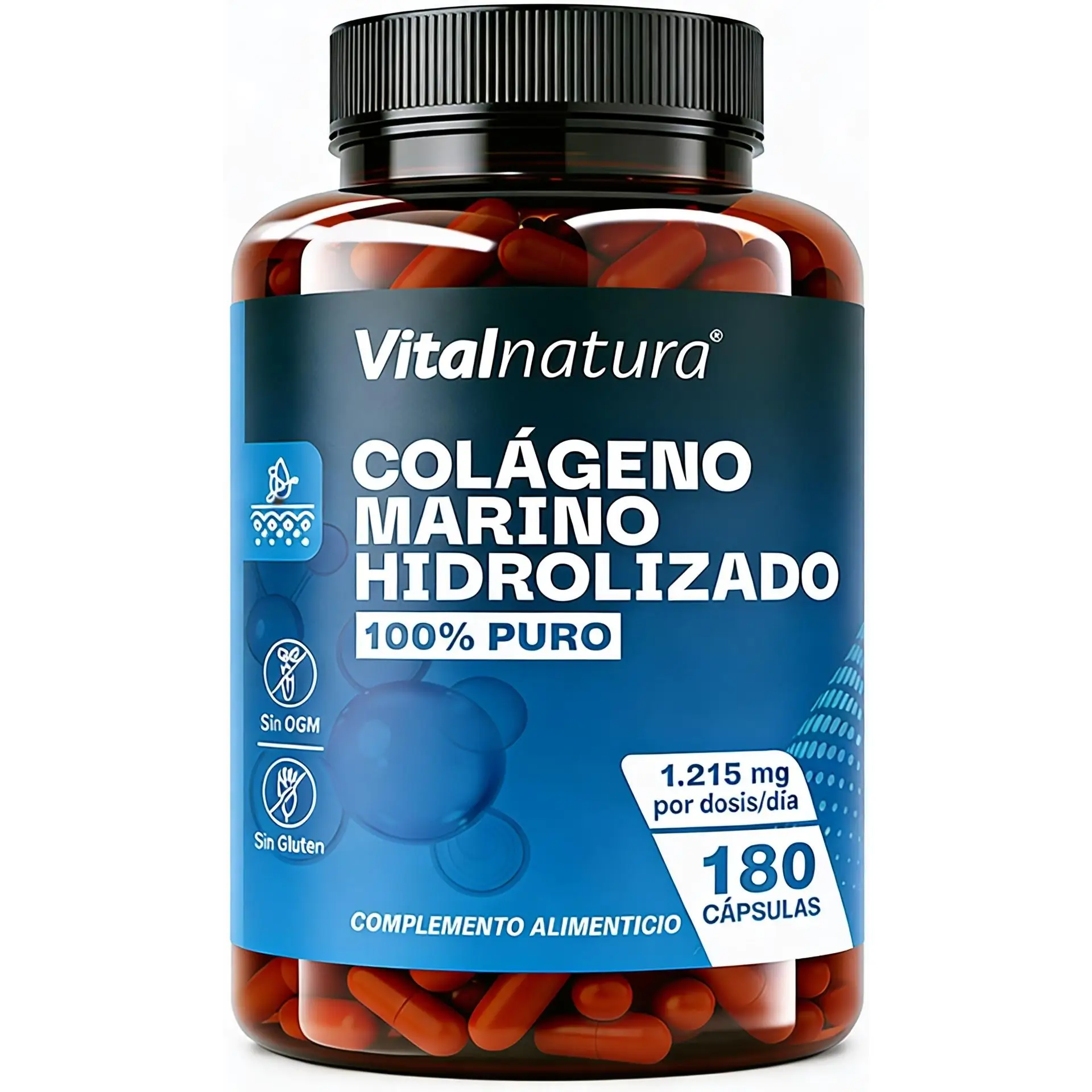 Colágeno Marino Hidrolizado Vitalnatura 100% Puro 180 Cápsulas Alta Absorción