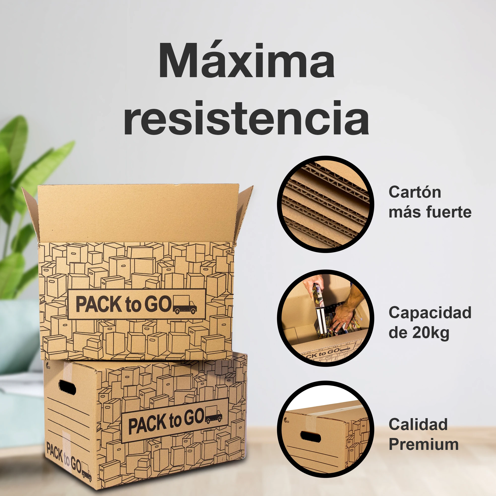 Moving cardboard boxes, storage with handles Pack 20, reinforced cardboard 50x30x30cm, PACK to Go