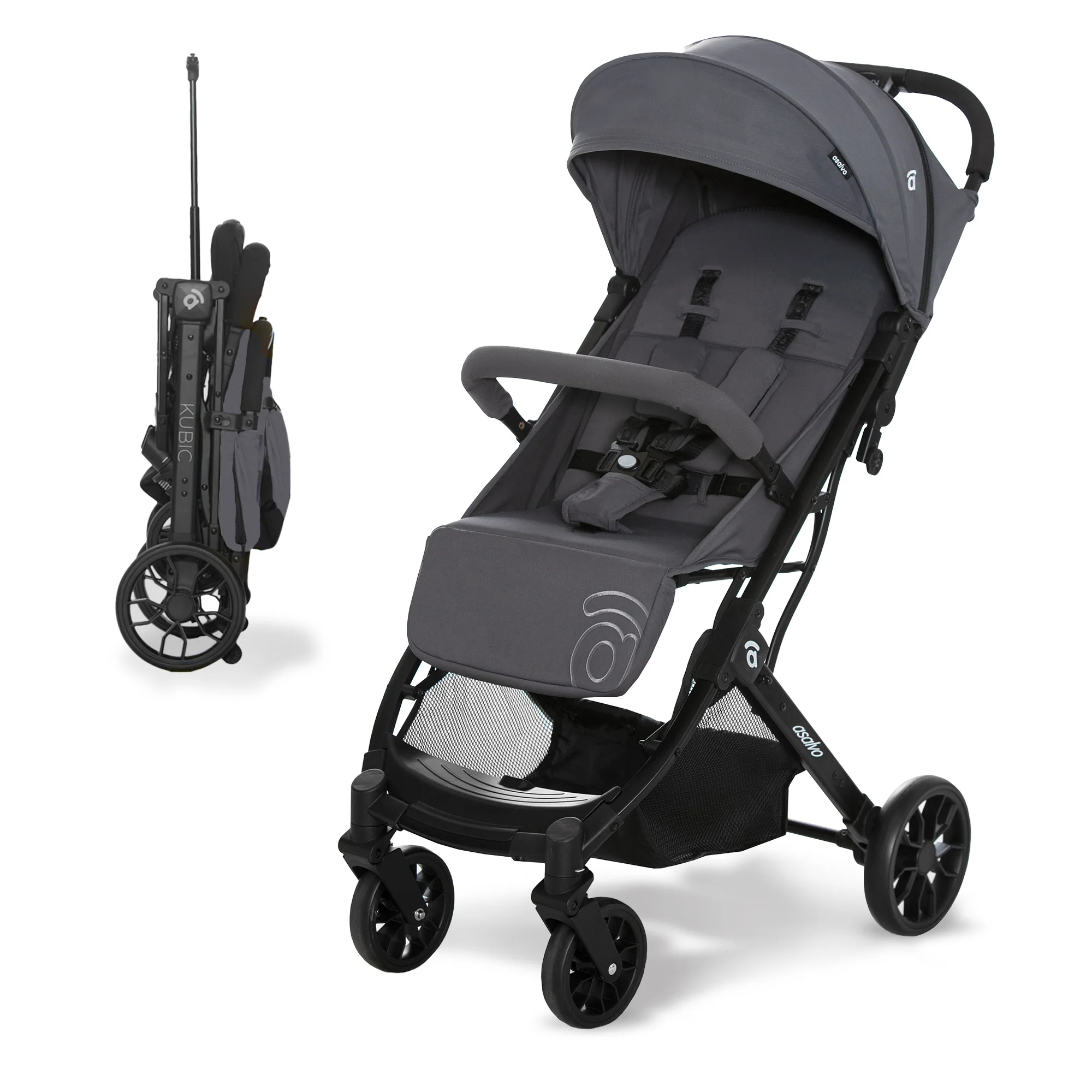 Asalvo Silla de Paseo Ultraligera para viajar Kubic 2 - Compacta, Reclinable, Plegado Automático y Apto como Equipaje de Mano