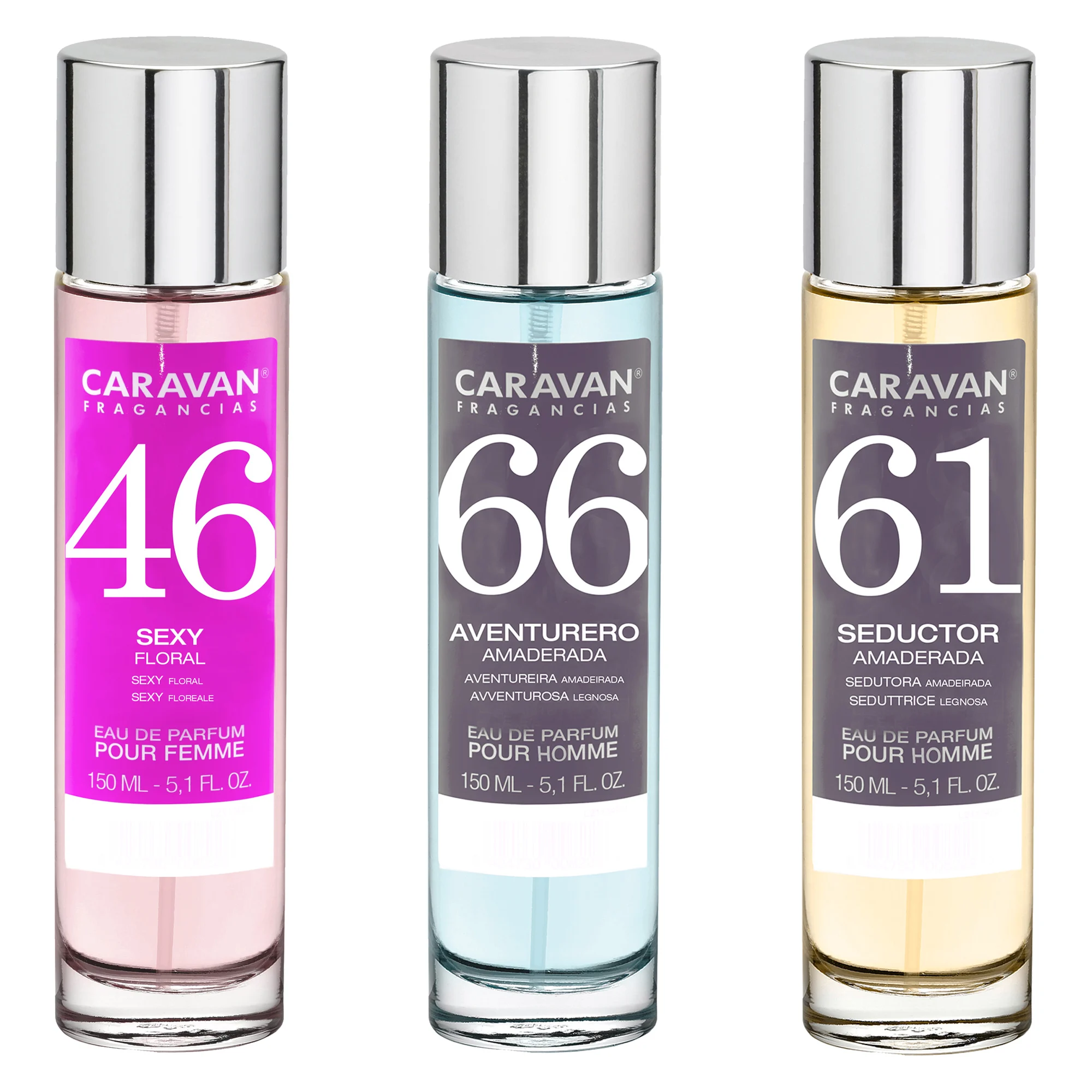 3x Caravan Men's Perfumes No. 66 No. 61 150ml and Women's Perfume No. 46 150ml