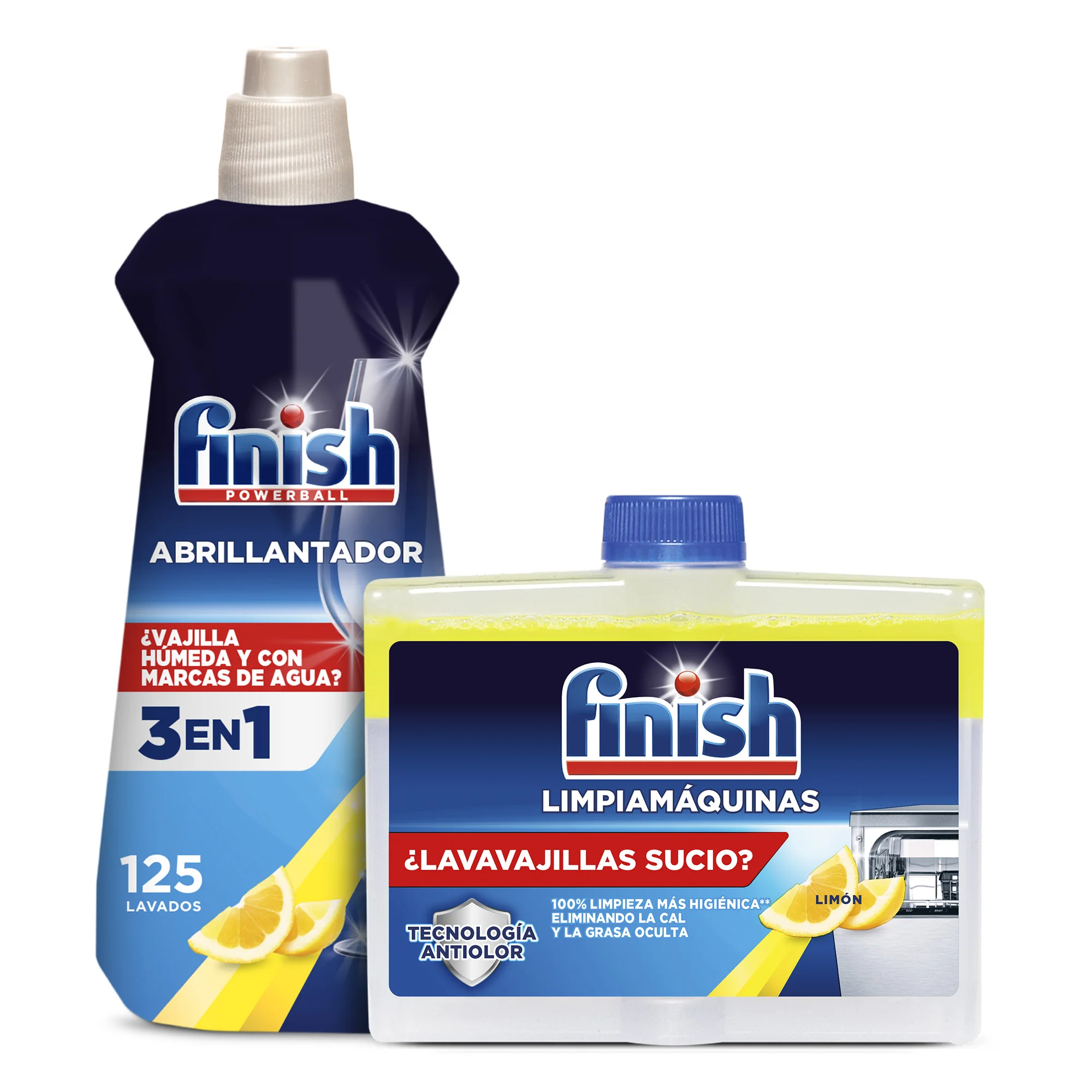 Finish Limpiamáquinas Limón 250ml + Abrillantador Limón 500ml
