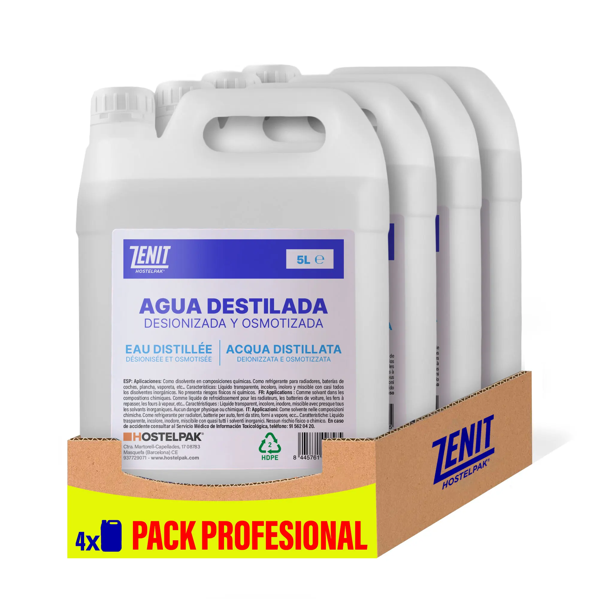 Hostelpak | 4 x 5 l | Agua destilada  | Plancha, CPAP, Tattoo, Máquinas de esterilización