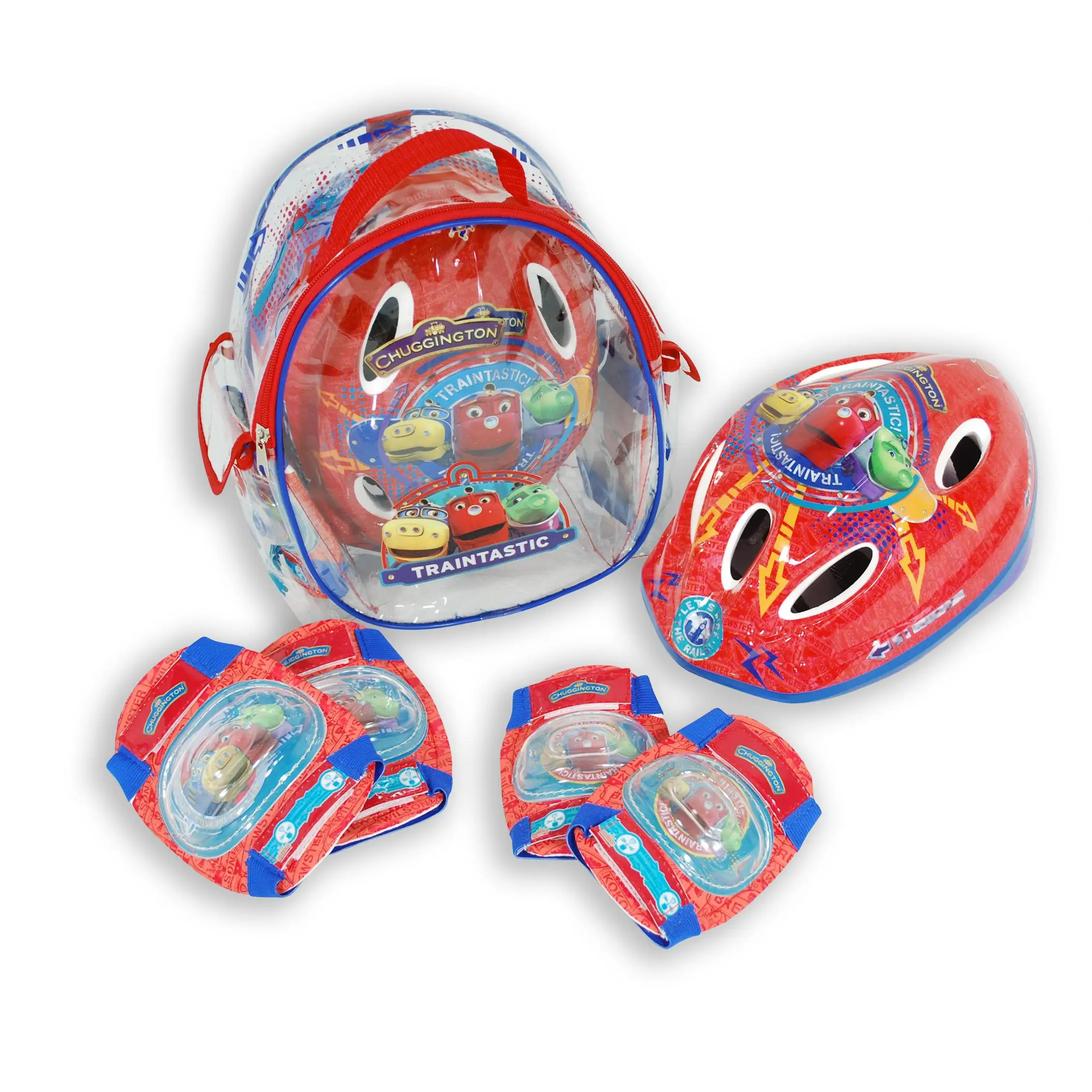 Mochila de Casco y Protecciones, con diseños exclusivos de Chuggington (8625) Incluye divertida mochila. Protecciones para rodillas y codos. Set para principiantes. Calidad al mejor precio. De acuerdo