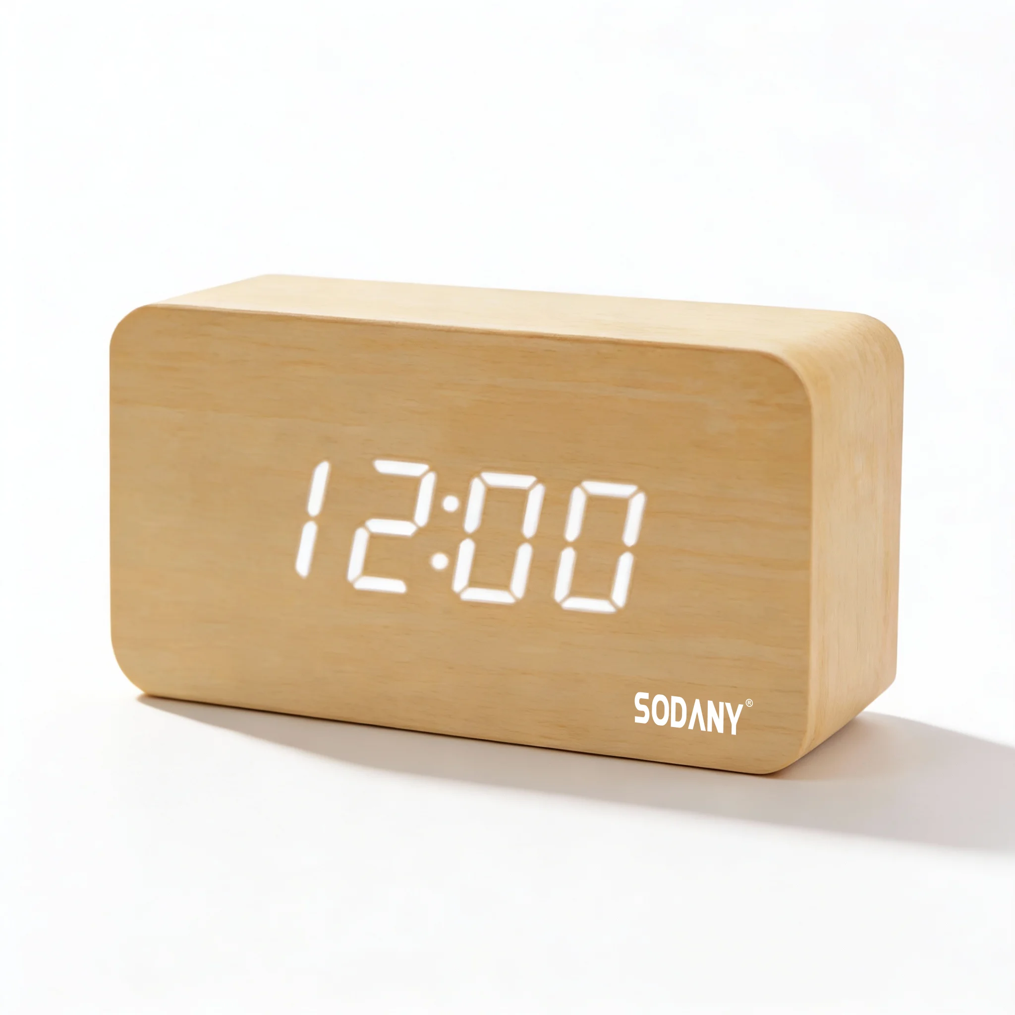 Reloj Despertador Madera SODANY LED Tiempo Temperatura Control Voz 3 Alarmas Brillo Ajustable USB/AAA Decoración Moderna