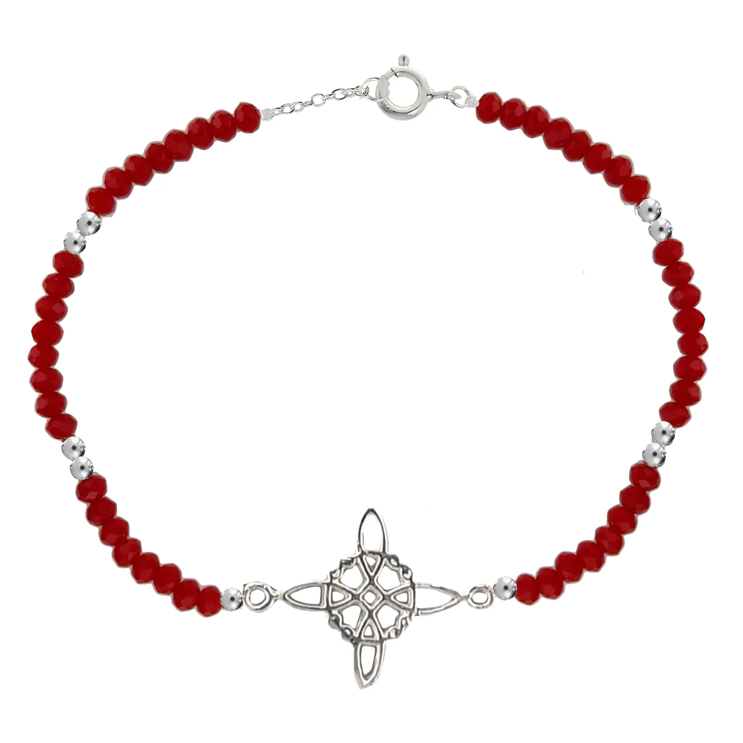 ENTREPLATA Pulsera Piedra Natural Rojo Rubí con Colgante de Plata de Ley 925 Nudo de Bruja Amuleto de la Suerte