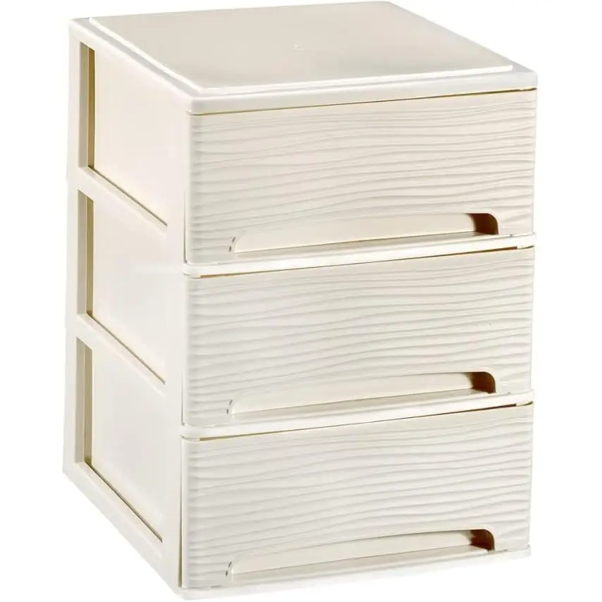 COM-FORT HOUSE  Cajonera Apilable de Plástico  Modelo Ondas  Color Blanco Roto  Cajones de Almacenamiento Modular