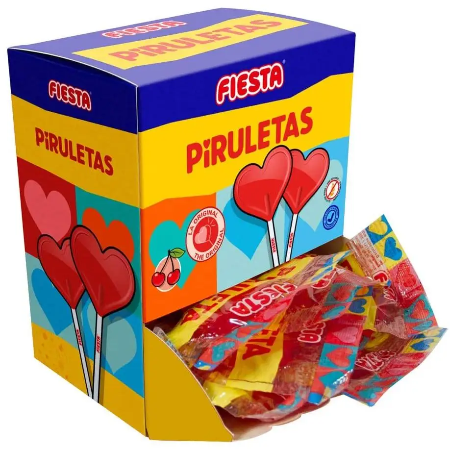 Fiesta Piruletas Corazón Cereza 20 Unds Sin Gluten