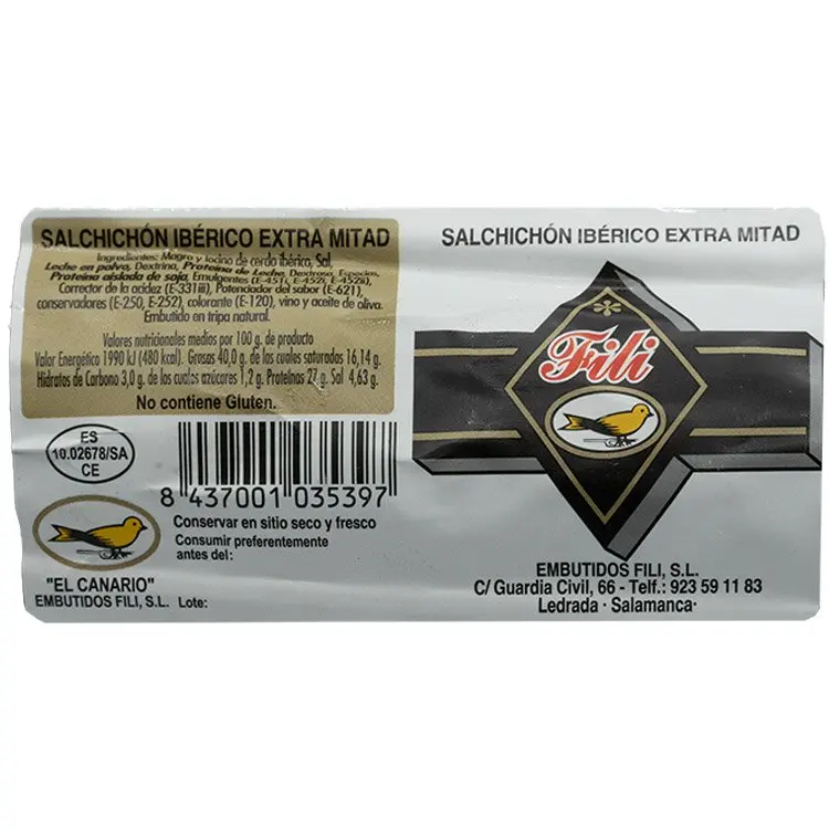 Extra fili iberian sausage 400 gr grams approx - salamanca – unit