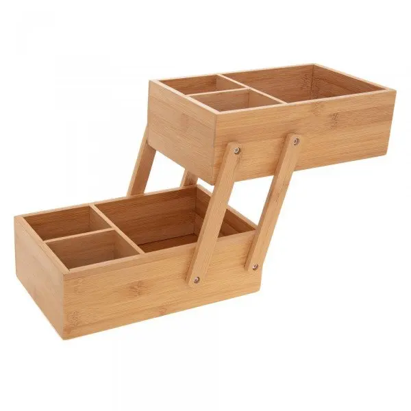 Starley-organizer with 2 levels in bamboo. 37.2x16.6x23cm, the ideal option to organize your bathroom, office, Cosmetic