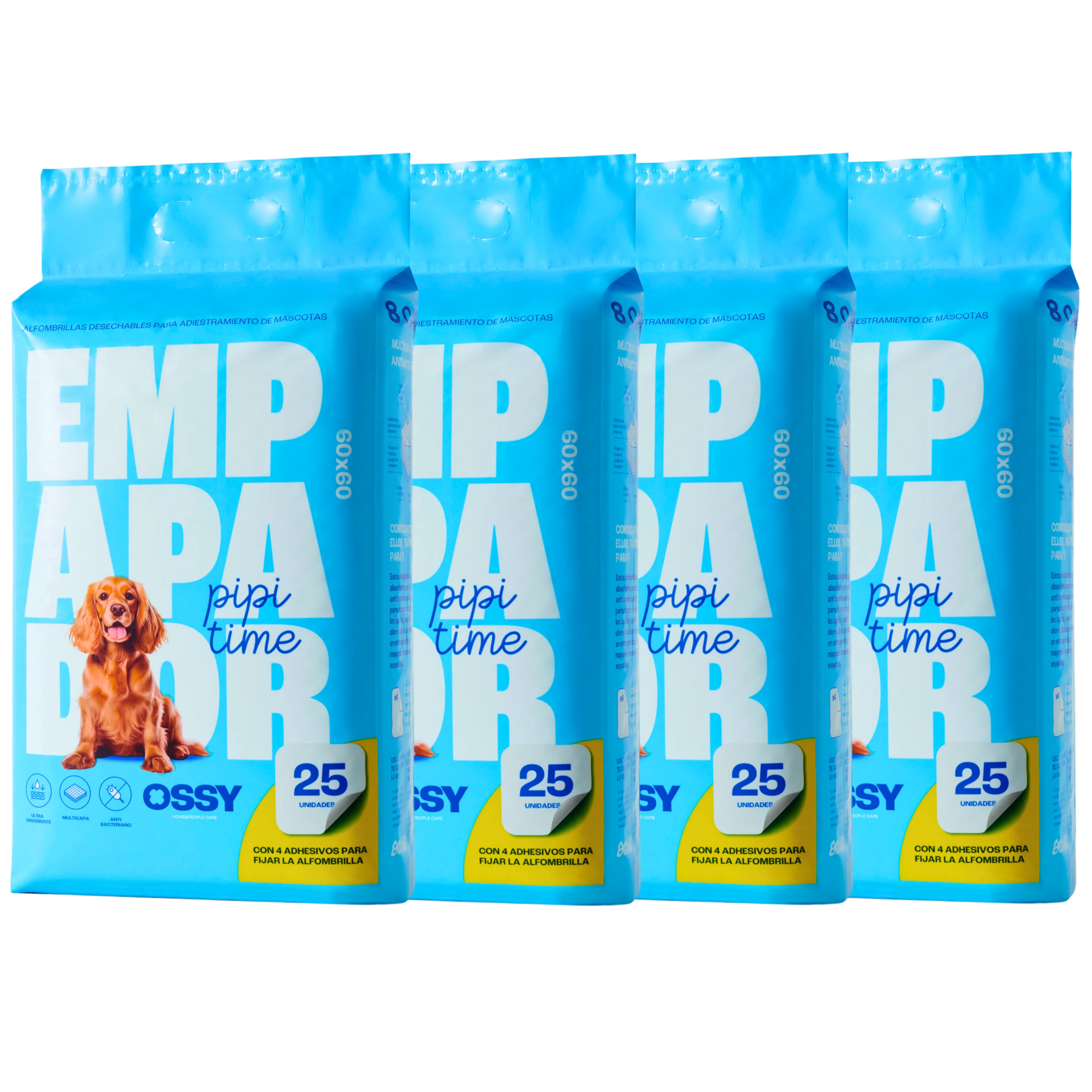 Empapadores para Perros Desechables 60x60cm (25 - 50 - 75 -100 Unidades), Antideslizante con 8 Capas Stop Fugas, Empapdor de Adiestramiento para Perros, Ultra Absorbente,Secado rápido OSSY.