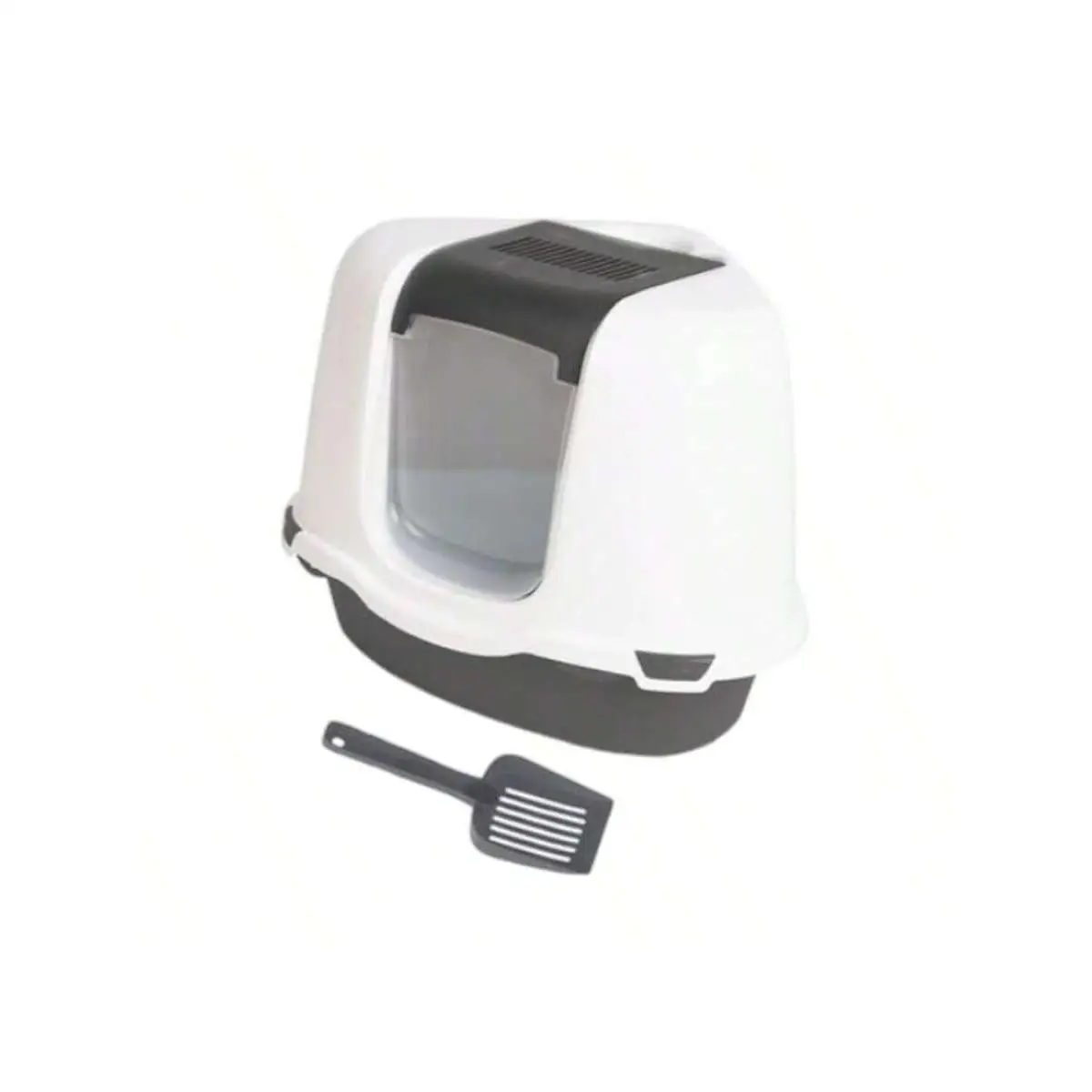 Arenero Gris para Gatos 55 x 42.5 x 42 cm Caja Desmontable para arena de gato Bandeja Sanitaria de Esquina