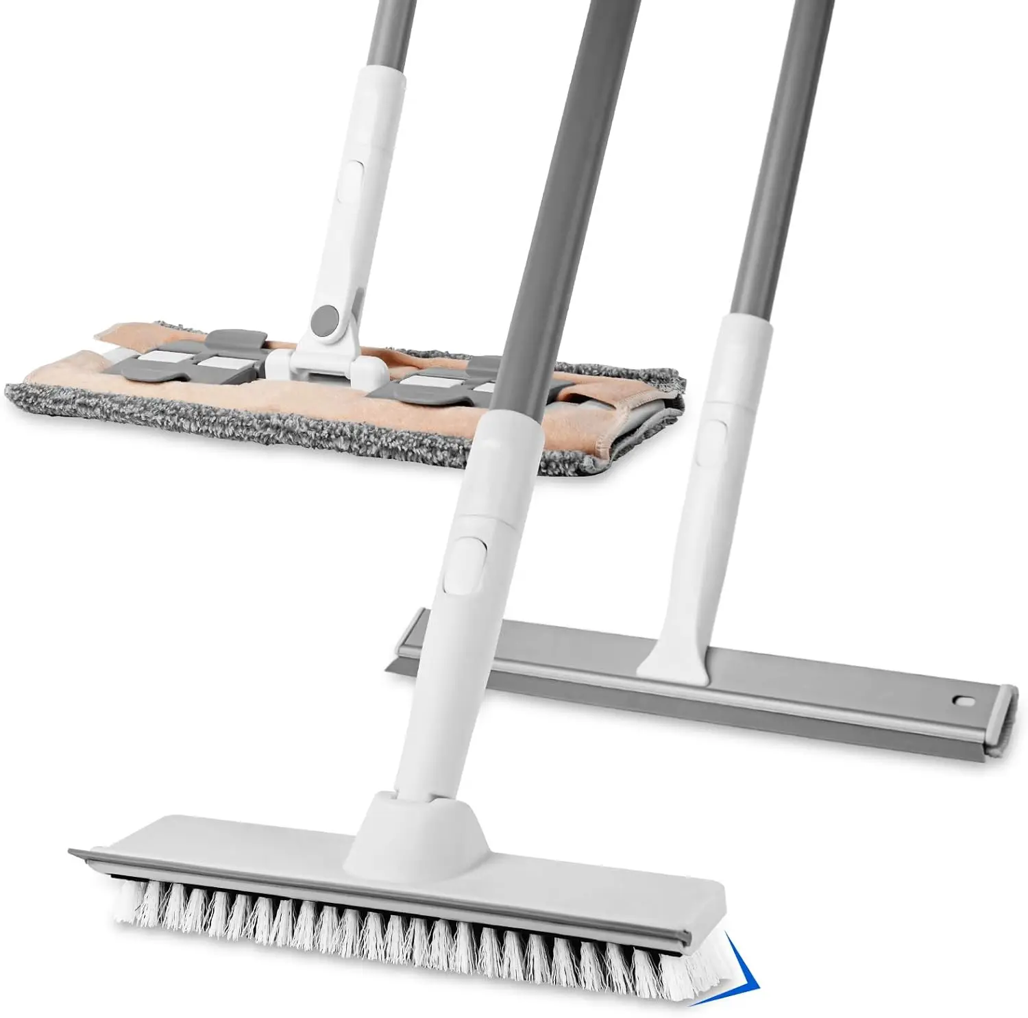 3 en 1 Cepillo de Limpieza & Mopa Fregona Plana & Limpia Cristales , 15-132 cm, Cepillo para Fregar Pisos, Trapeador de Limpieza para baño/bañera/Cocina/Pared de Inodoro/zócalo de Vidrio