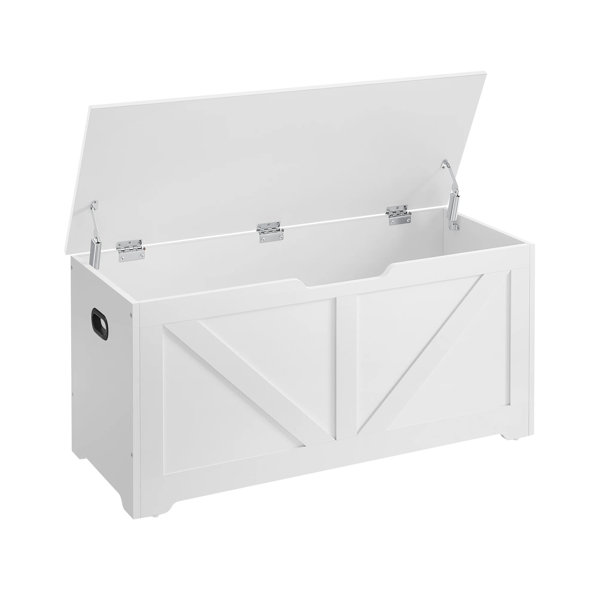 VASAGLE Puff Almacenaje, Banco Almacenaje con 2 Bisagras de Seguridad, Baúl Almacenaje, Banco Zapatero, Estilo Granero, 40 x 100 x 46 cm, para Pasillo Dormitorio Salón, Blanco Mate/Marrón
