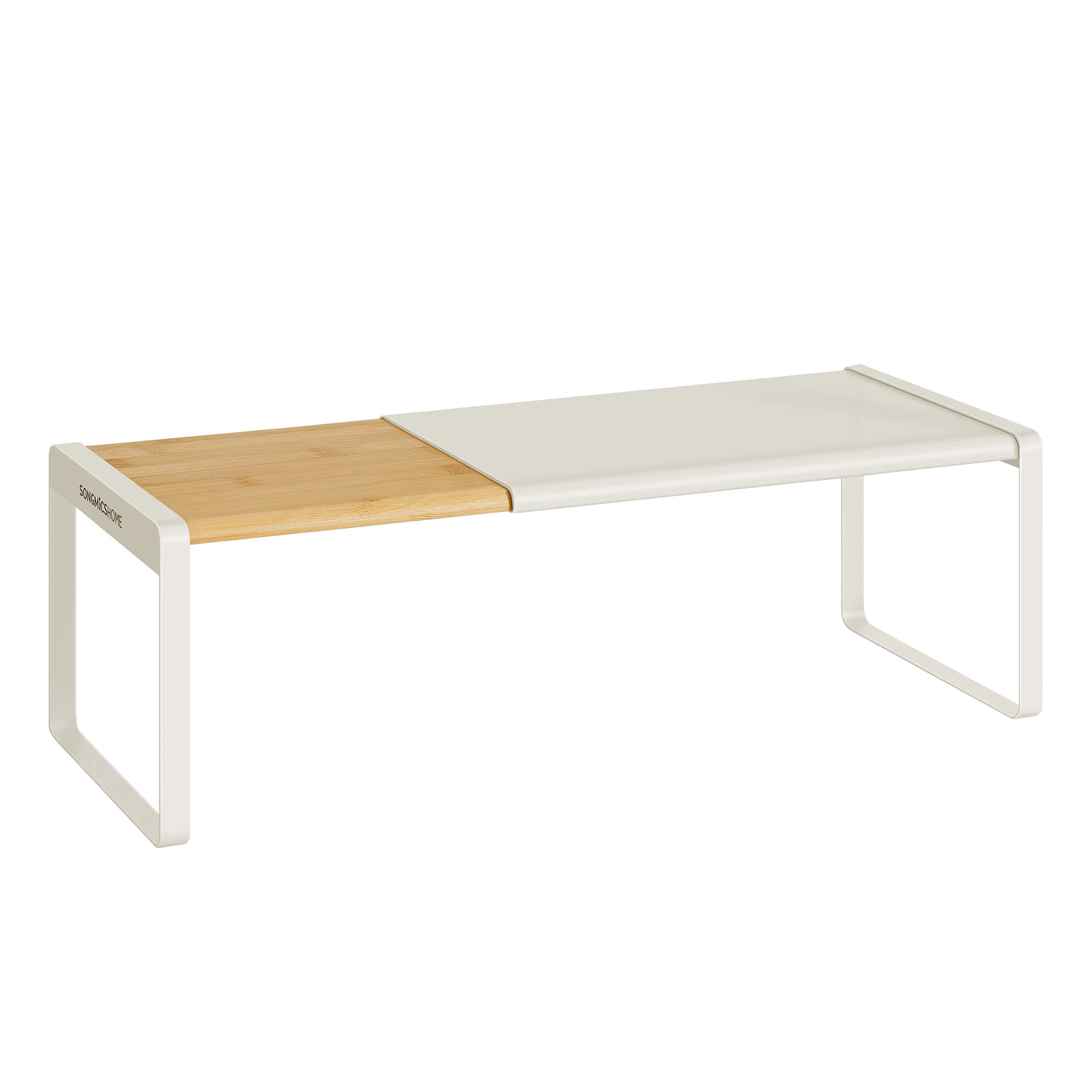 SONGMICS HOME Especiero, Extensible, Organizador de Cocina, Estante de Cocina, Organizador de Armario, Estante Pequeño, Apilable, Zapatero, Bambú Claro y Blanco Crema