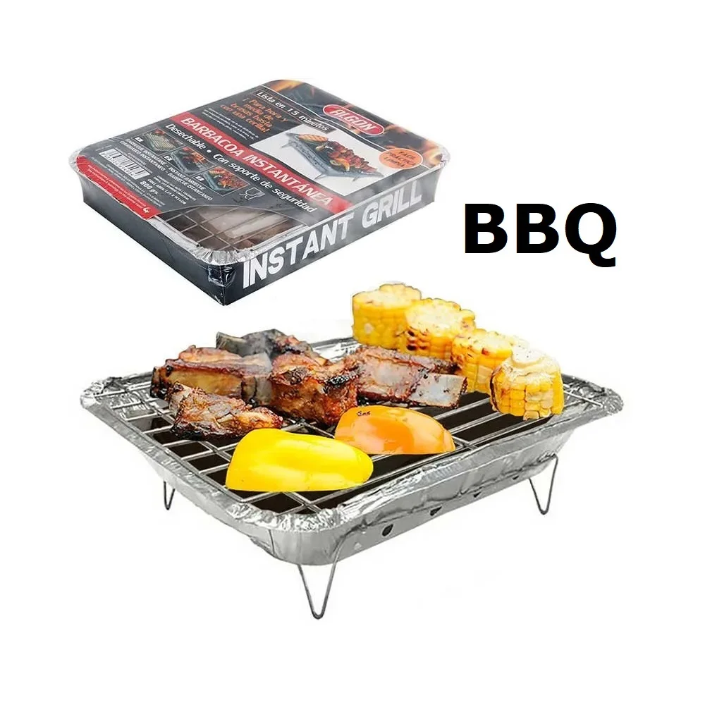 Barbacoa instantánea desechable CON SOPORTE DE SEGURIDAD,MEDIDAS GRILL 25X31CM,800GRAMOS,LISTA EN 15 MINUTOS,CM,fespu
