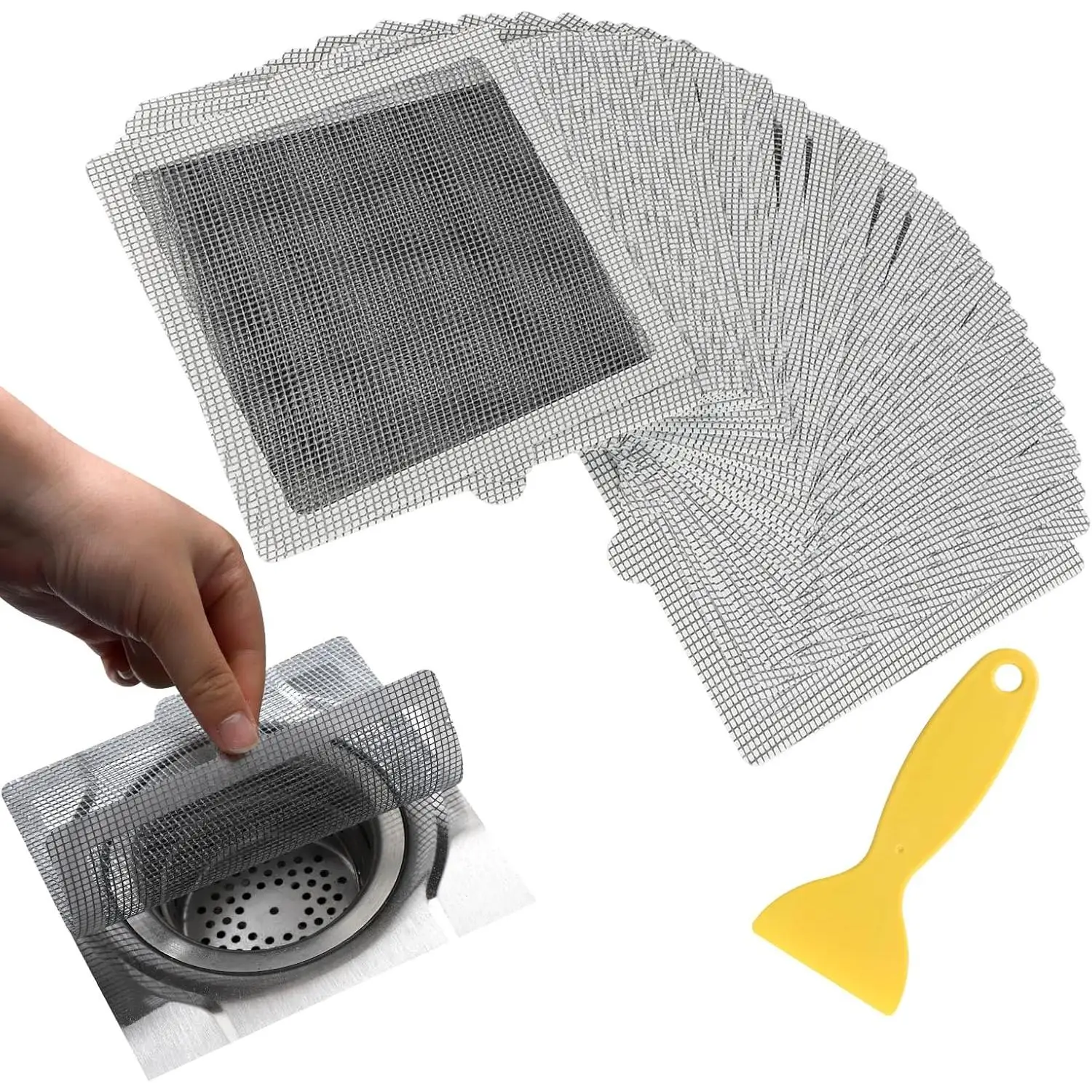 40 Unidades de Recolector de Cabello Desechable Rectangular Autoadhesivo para Ducha, 15 cm x 15 cm, Filtro Adhesivo Flexible para Rejilla de Ducha, Cocina, Baño, Anti Atascos.