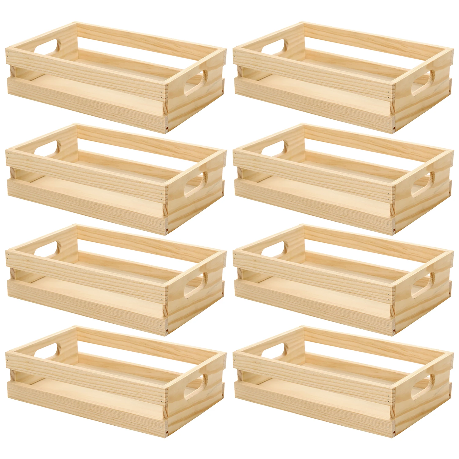 Cajas Decorativas de Madera de Pino Natural. Tamaño 22x15x6 cm. Pack de 8 o 16 Cajas Con Asas. Para Guardar Objetos o como Adorno y Diseño del Hogar o Jardín