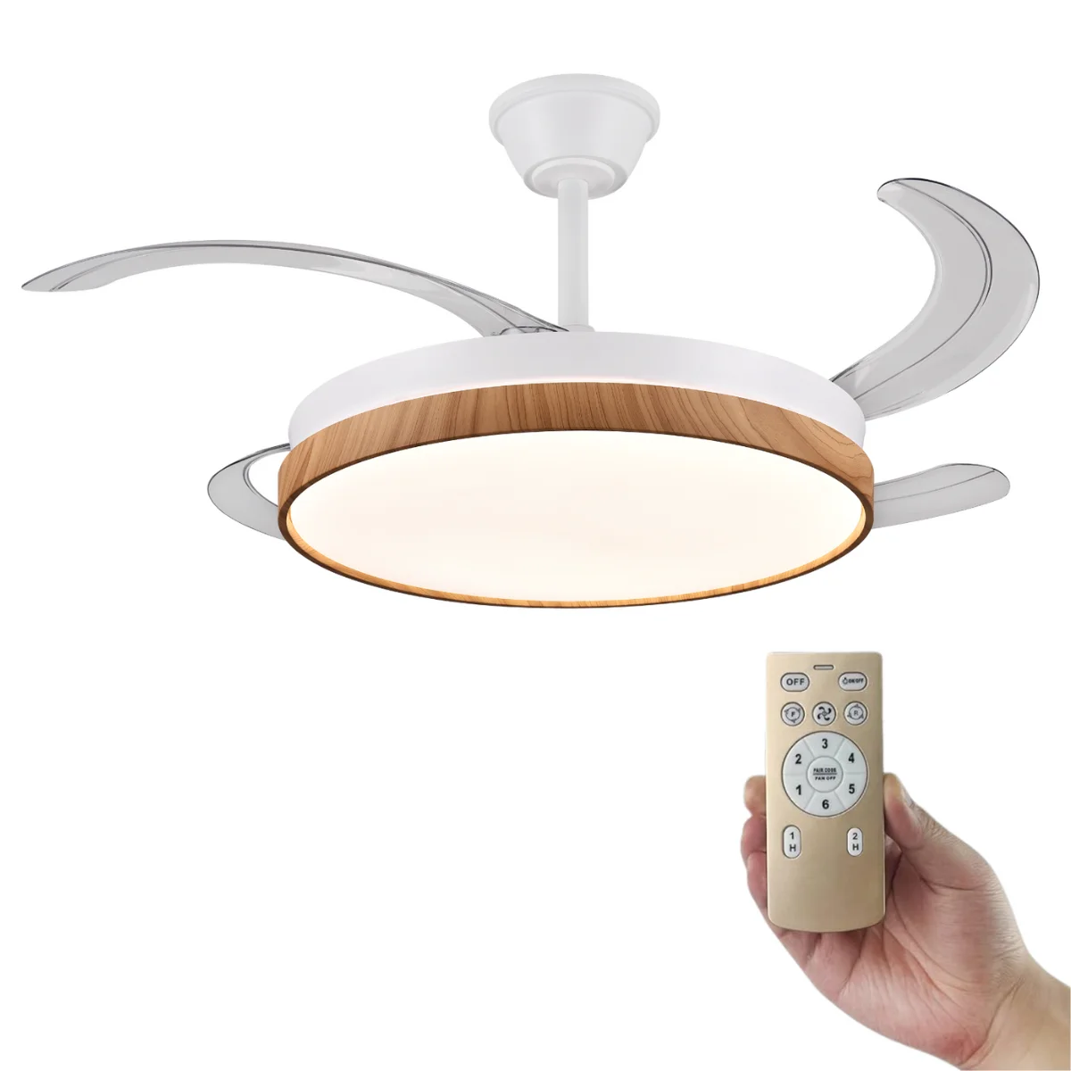 Ventilador de Techo Madera con Luz LED Silencioso - Ventiladores Retractil con Tonos de Luz y Función Verano e Invierno