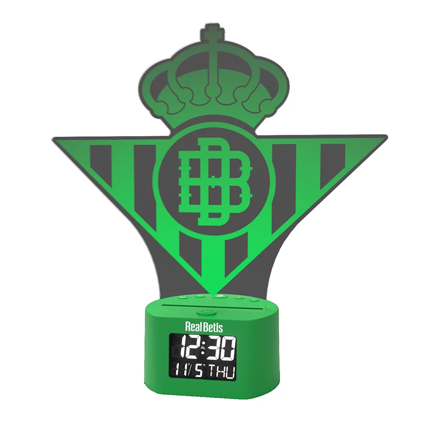 DESPERTADOR CON LUZ REAL BETIS Despertador digital con escudo iluminado del Real Betis Balompié oficial y original garantizado