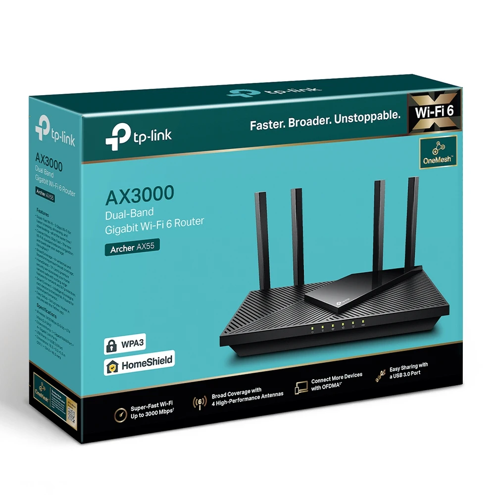 Tp-link tp-link archer ax55 wifi router 6 ax3000 with mesh support and gigabit lan