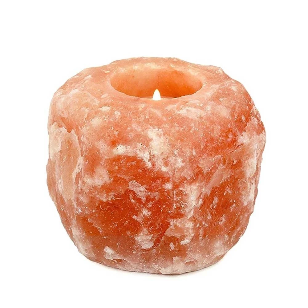 PLUSHOME Portavelas y Quemador de Sal Himalaya - Decoración del Hogar - Meditación - Relajación - Bienestar - Concentración - Yoga