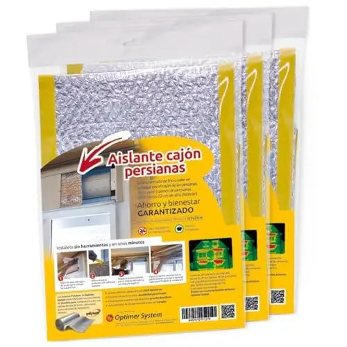 Optimer System - Aislante Termico Autoadhesivo para el Cajon de la Persiana - 1.20x0.25m - Aislamiento Termico reduce el Frio y Calor - Pack 3 uds