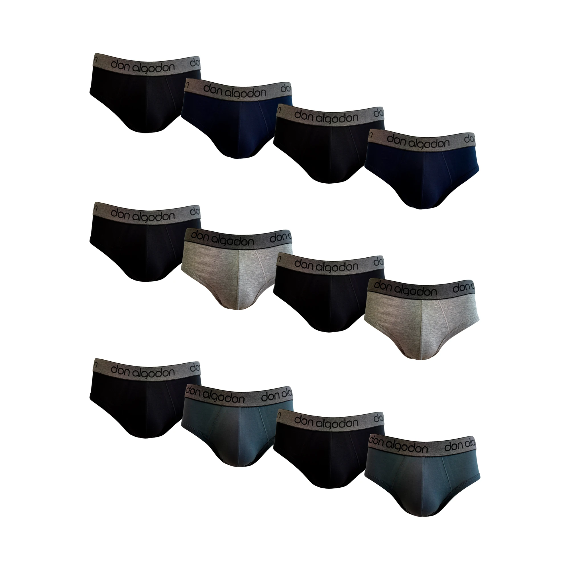 Don Algodon - Pack Ahorro 12 Slips Hombre | 6 Negros, 2 Marinos, 2 Grises y 2 Verdes | Calidad y Comodidad Excepcionales